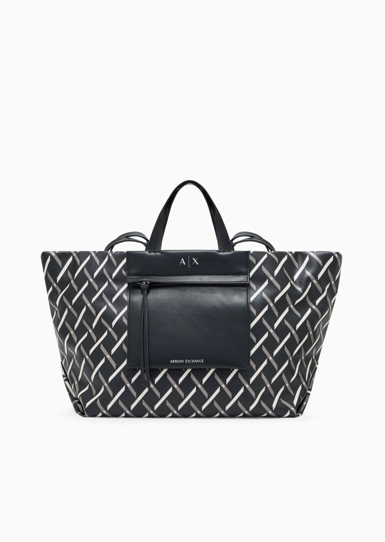 ARMANI EXCHANGE 女士大容量磁扣交织印花手提单肩托特包