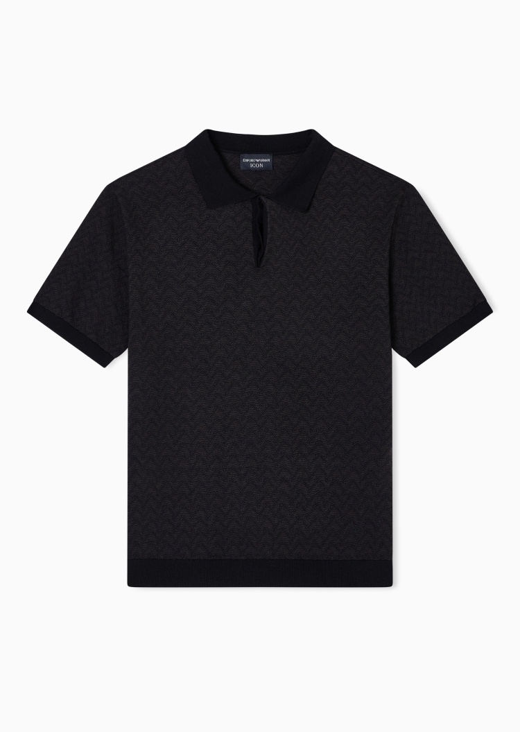 Emporio Armani 男士短袖Polo领人字纹提花针织衫