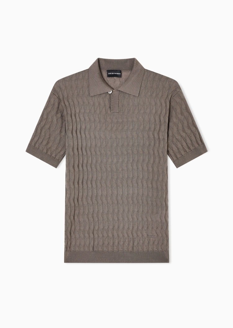Emporio Armani 男士短袖Polo领纯色压花针织衫