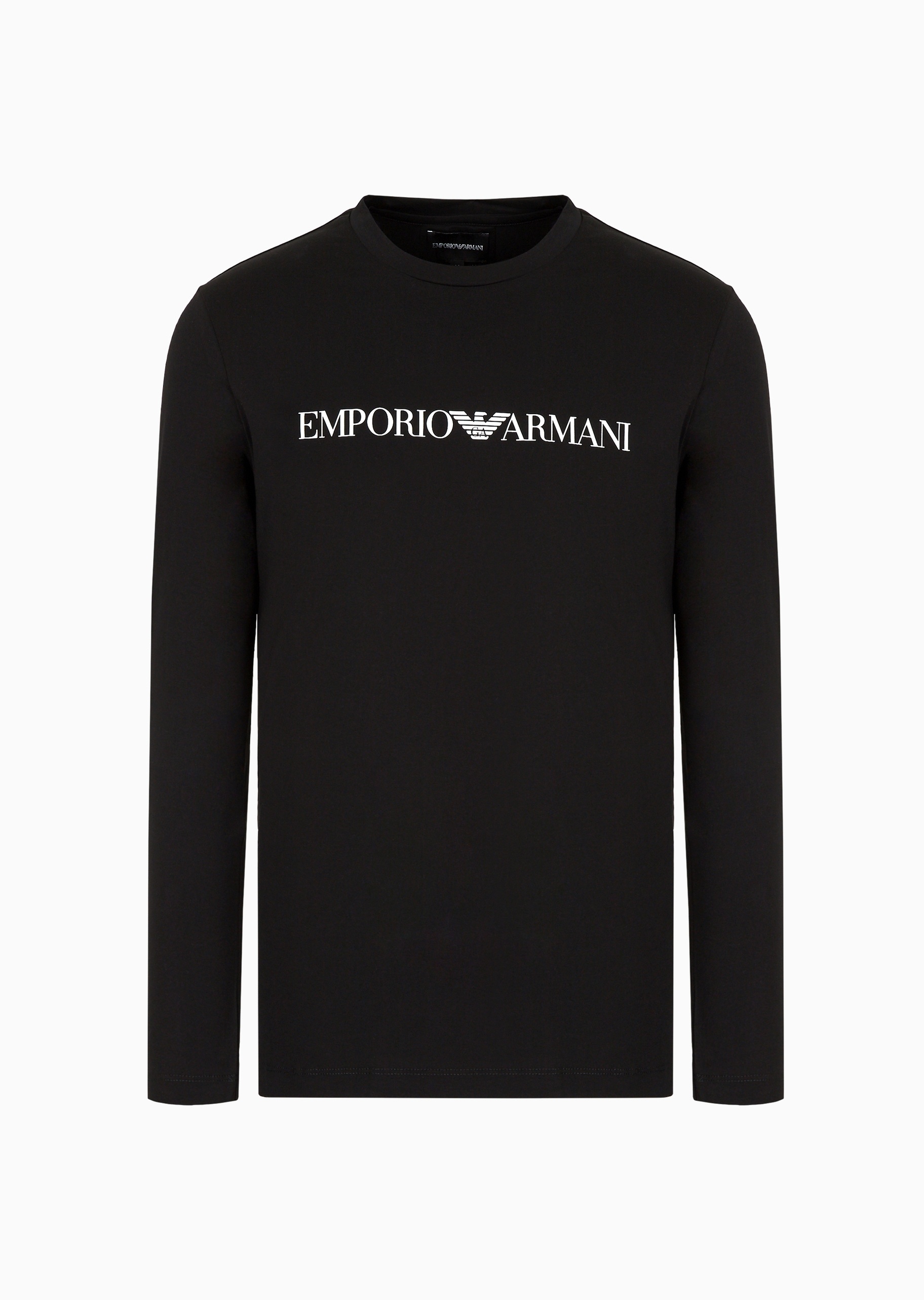 Emporio Armani 男士纯棉修身长袖圆领印花纯色T恤