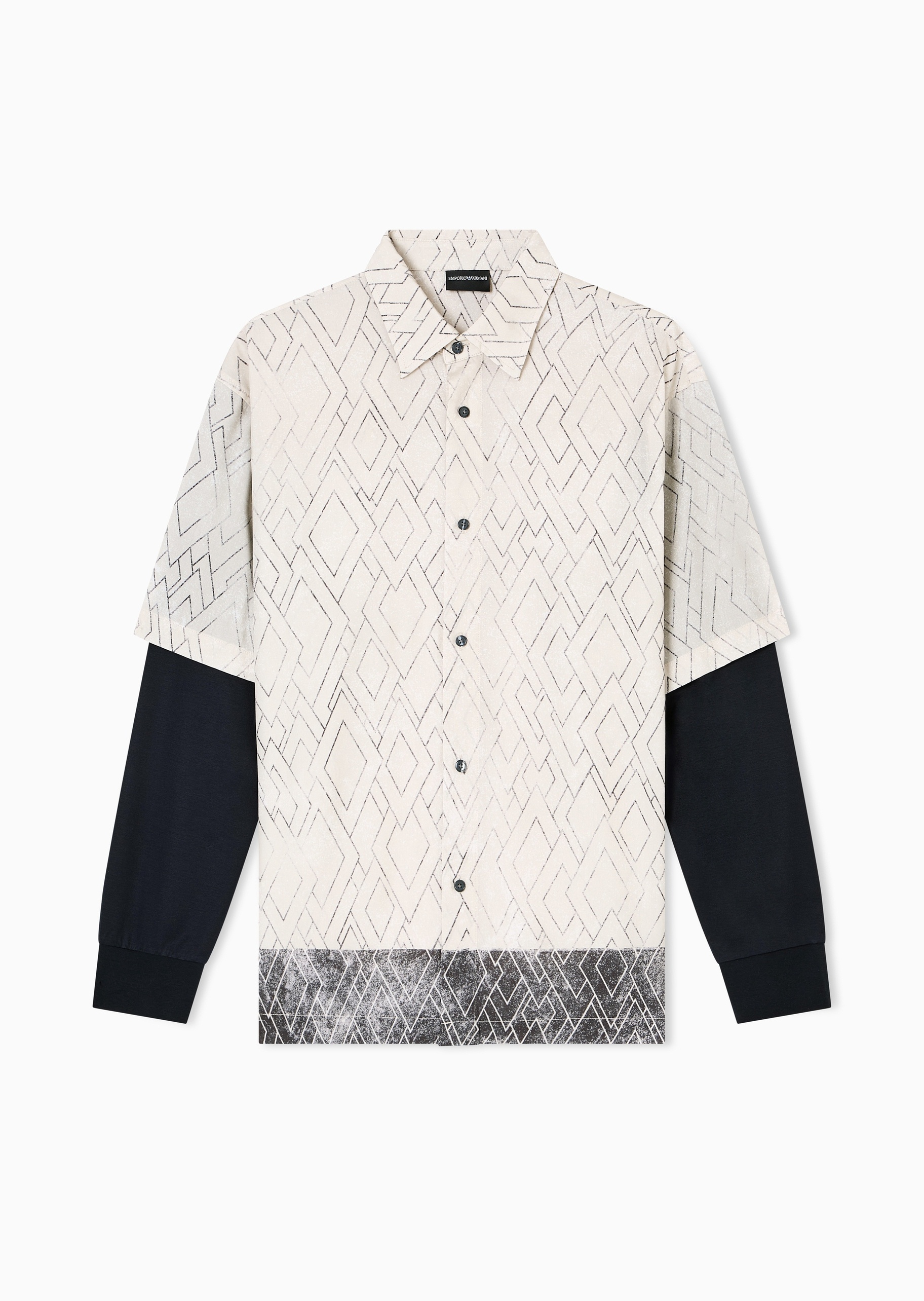 Emporio Armani 男士长袖翻领假两件满印休闲衬衫
