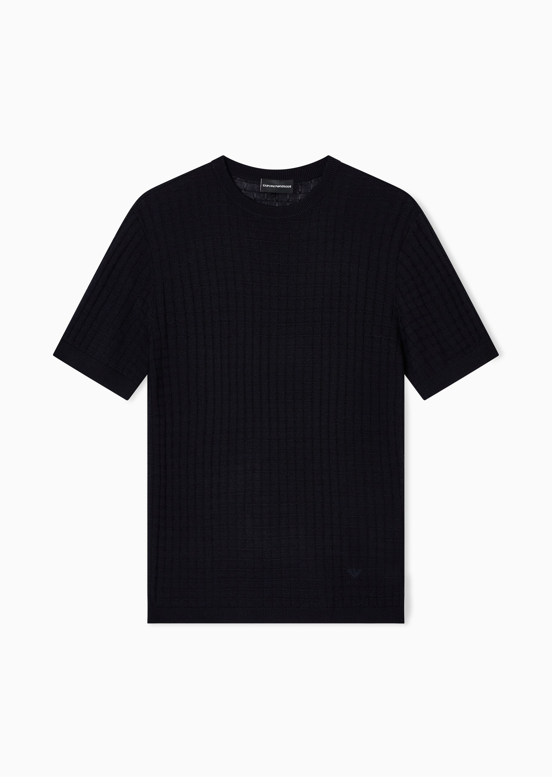 Emporio Armani 男士短袖圆领套头格纹提花针织衫