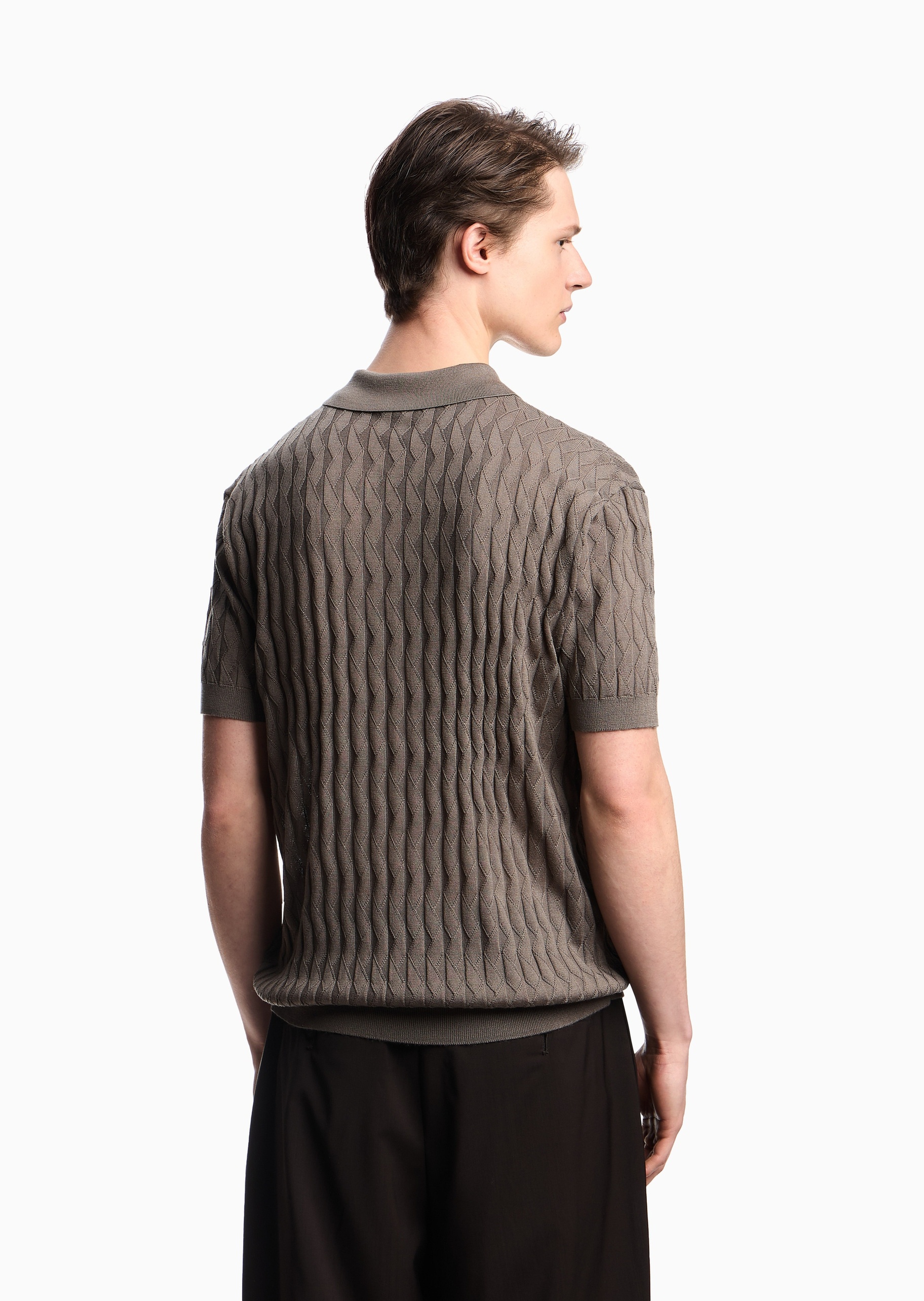 Emporio Armani 男士短袖Polo领纯色压花针织衫