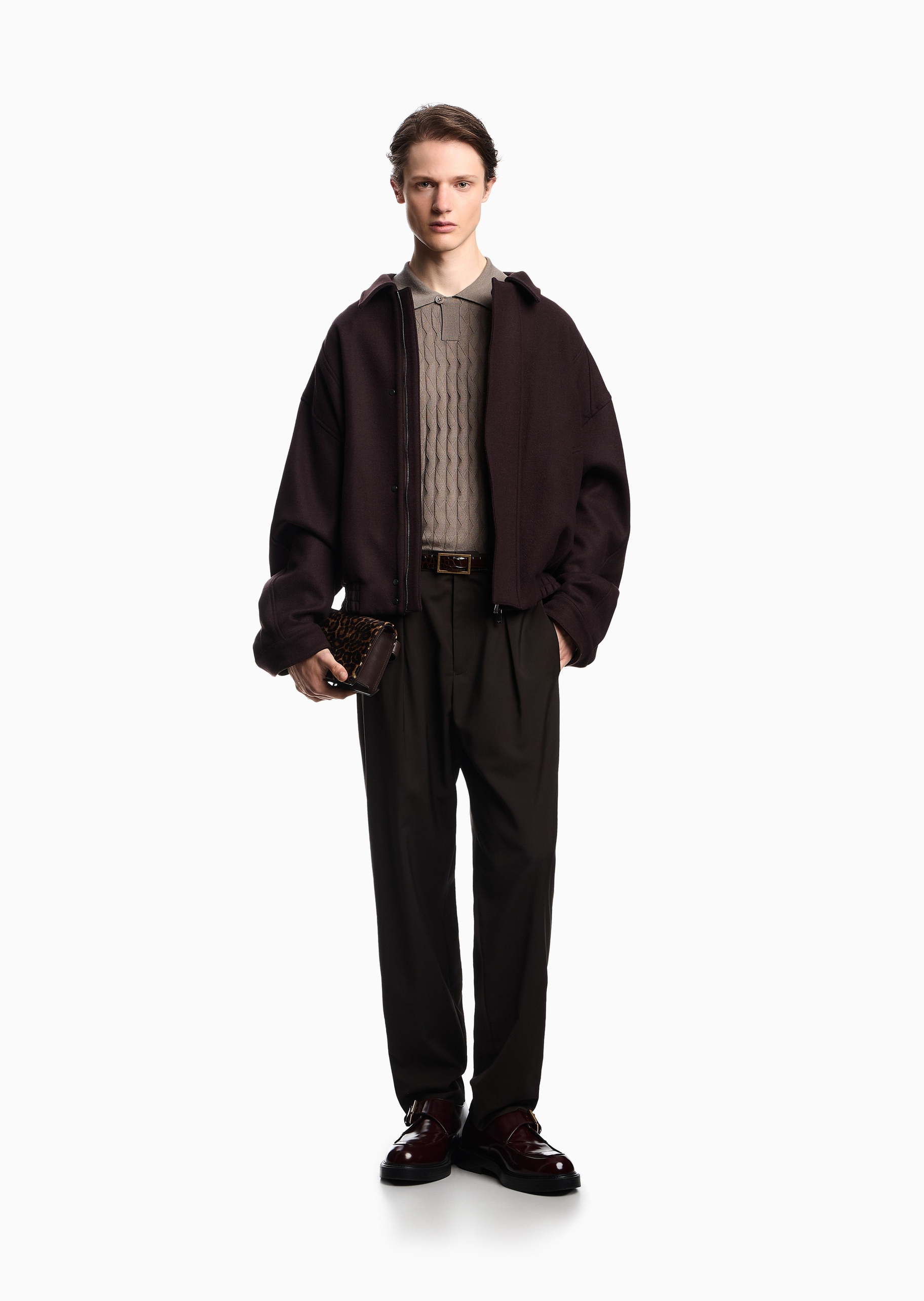 Emporio Armani 男士短袖Polo领纯色压花针织衫
