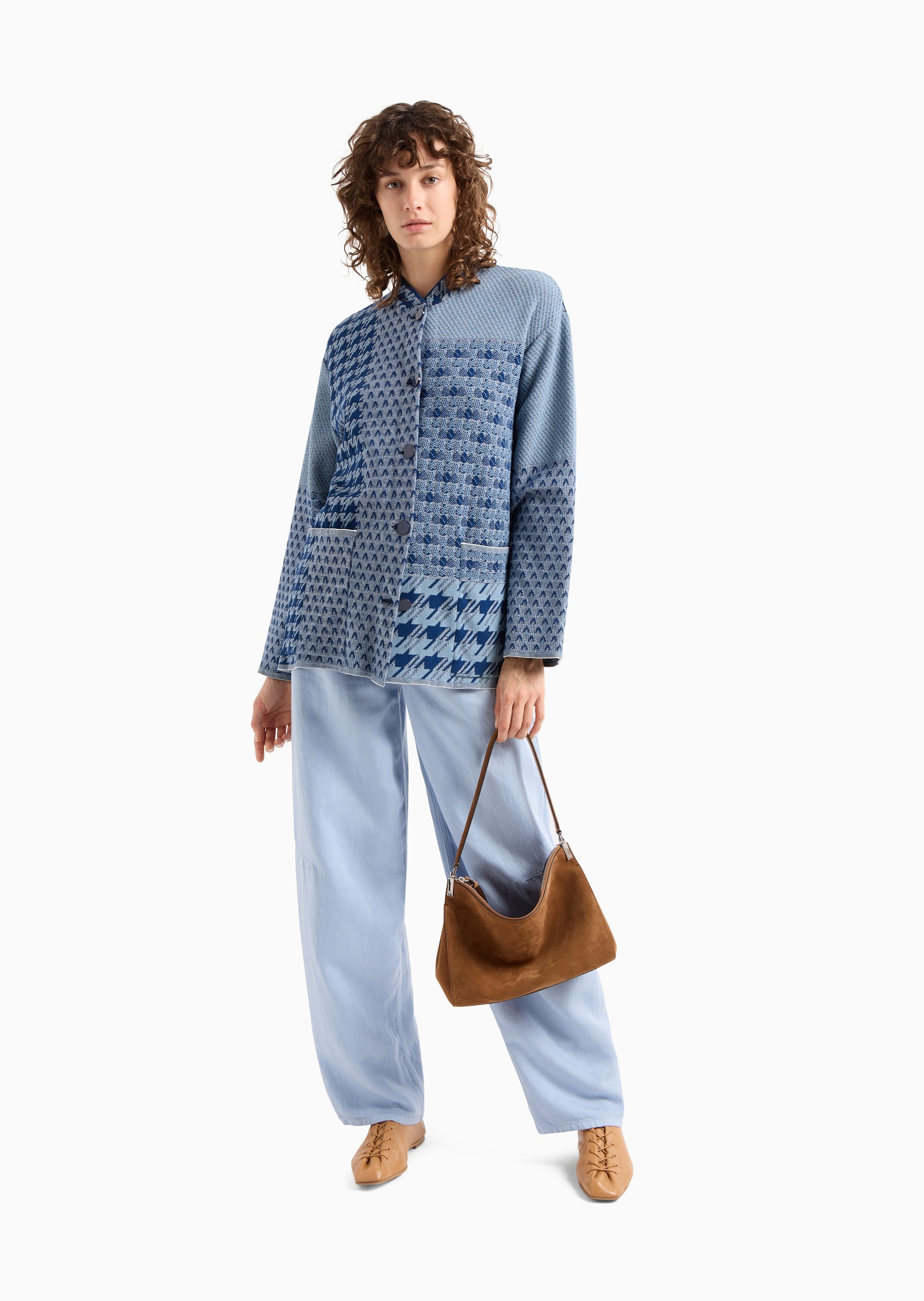 Emporio Armani 女士莱赛尔宽松中高腰长款椭圆形牛仔裤