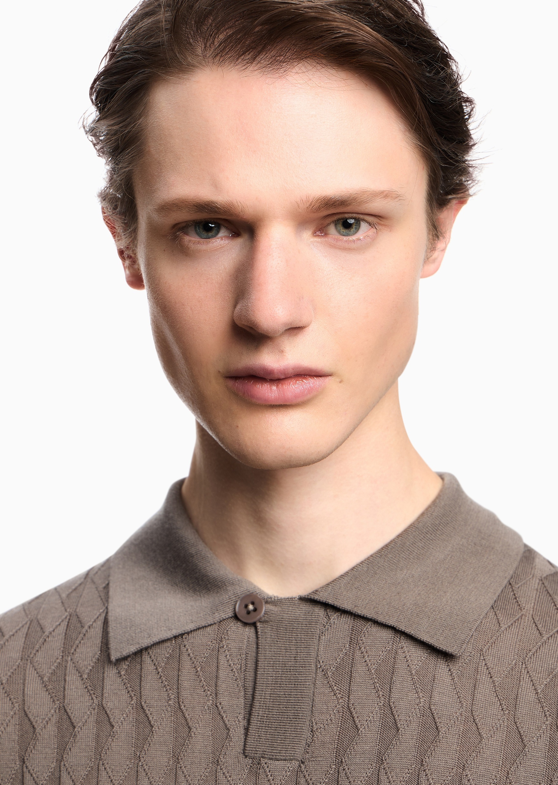 Emporio Armani 男士短袖Polo领纯色压花针织衫