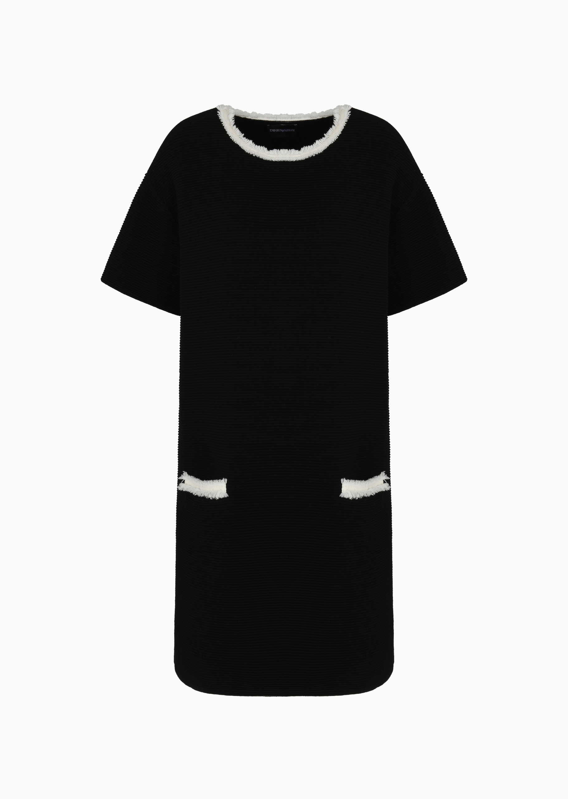 Emporio Armani 女士楼梯布短袖短款饰边圆领连衣裙