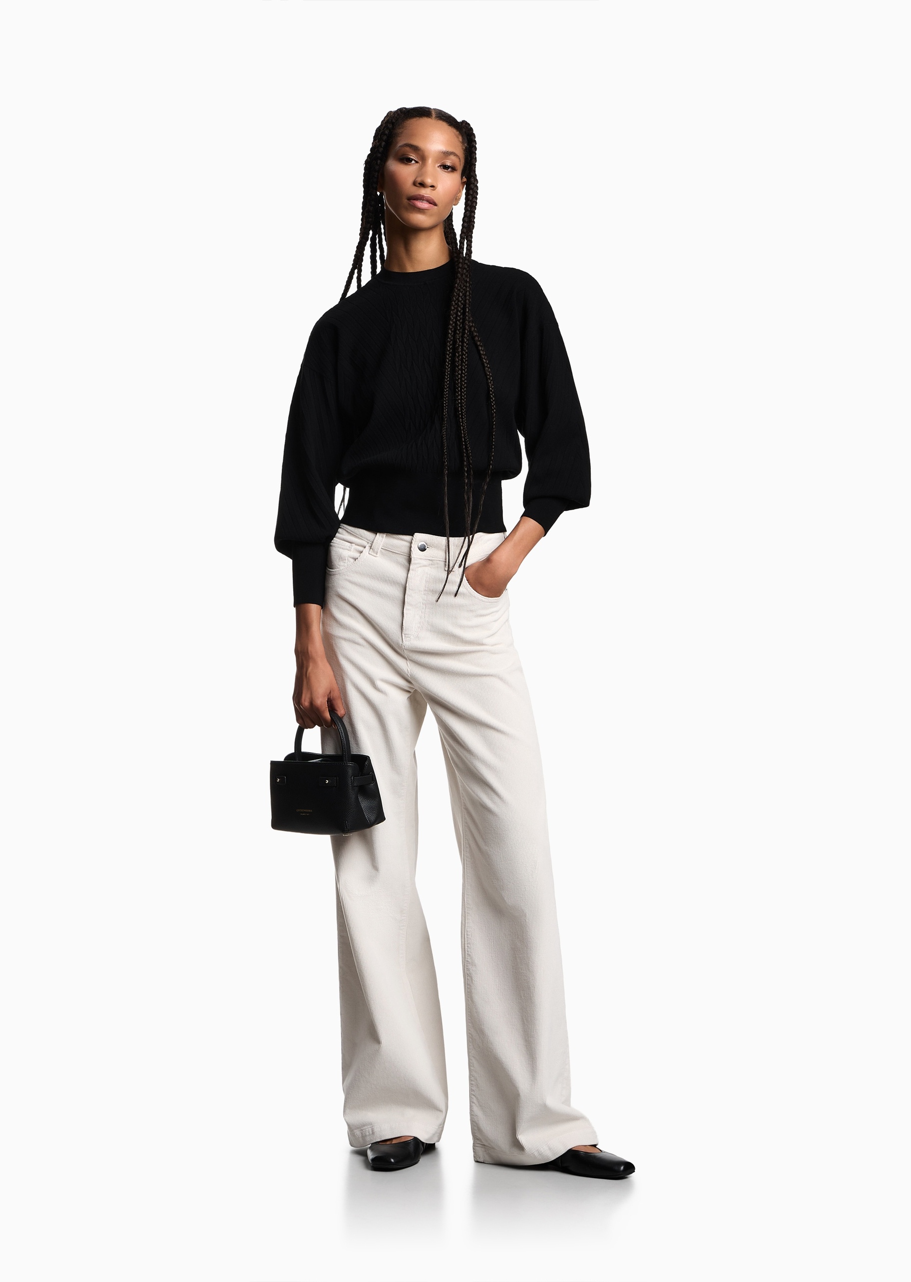 Emporio Armani 女士阔腿复古度假休闲松弛感灯芯绒牛仔裤