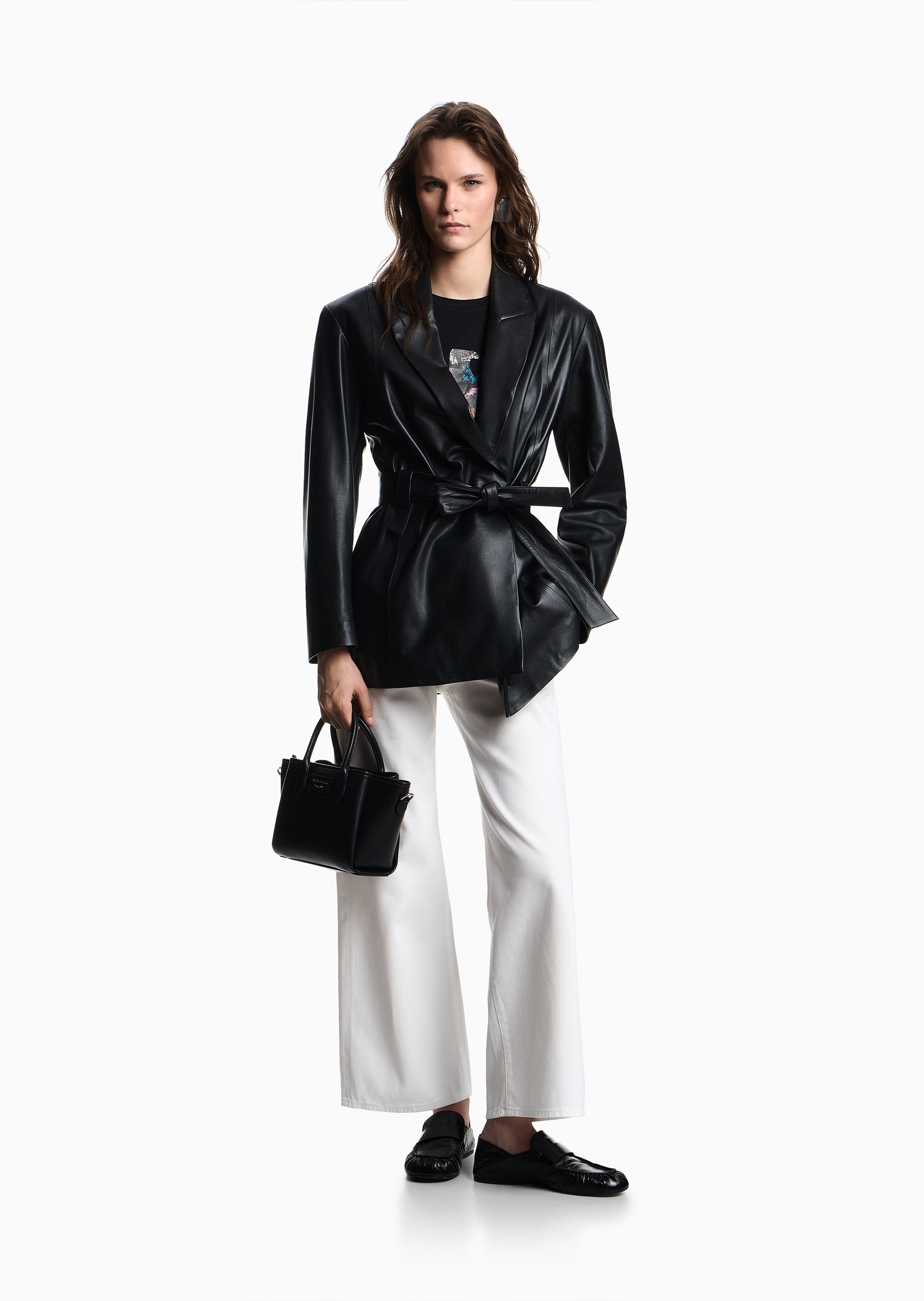 Emporio Armani 女士纯棉弹力修身短袖圆领印花轻薄T恤衫