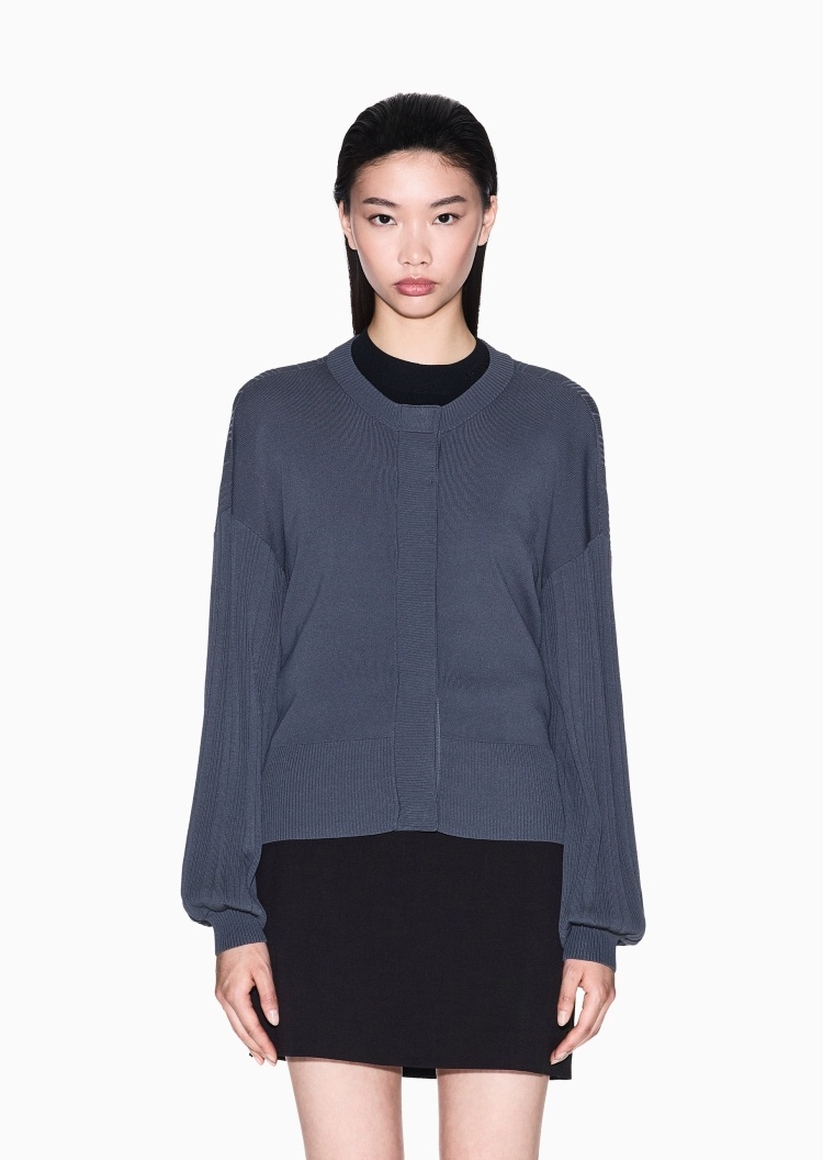 ARMANI EXCHANGE 女士灯笼袖圆领落肩暗门襟针织开衫