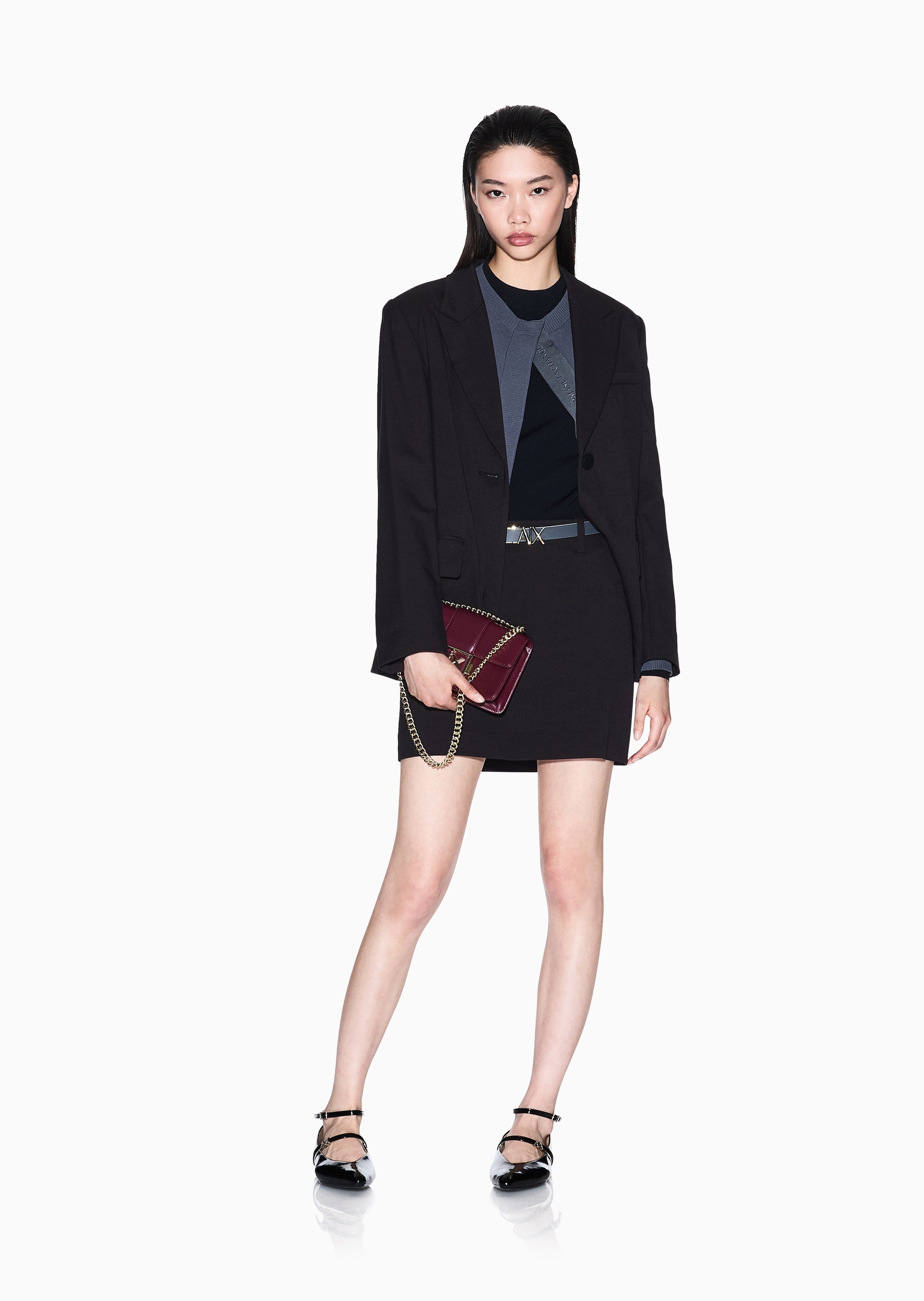 ARMANI EXCHANGE 女士圆领落肩复古灯笼袖针织开衫外套