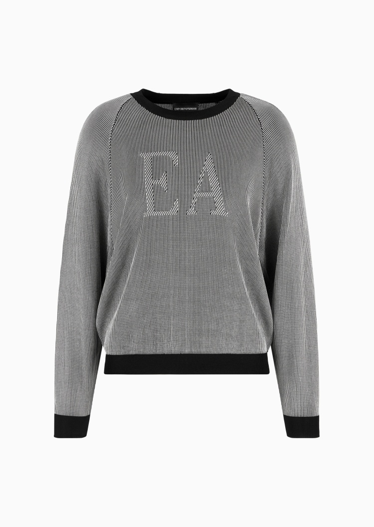 Emporio Armani 女士合身长袖圆领插肩竖向罗纹提花针织衫