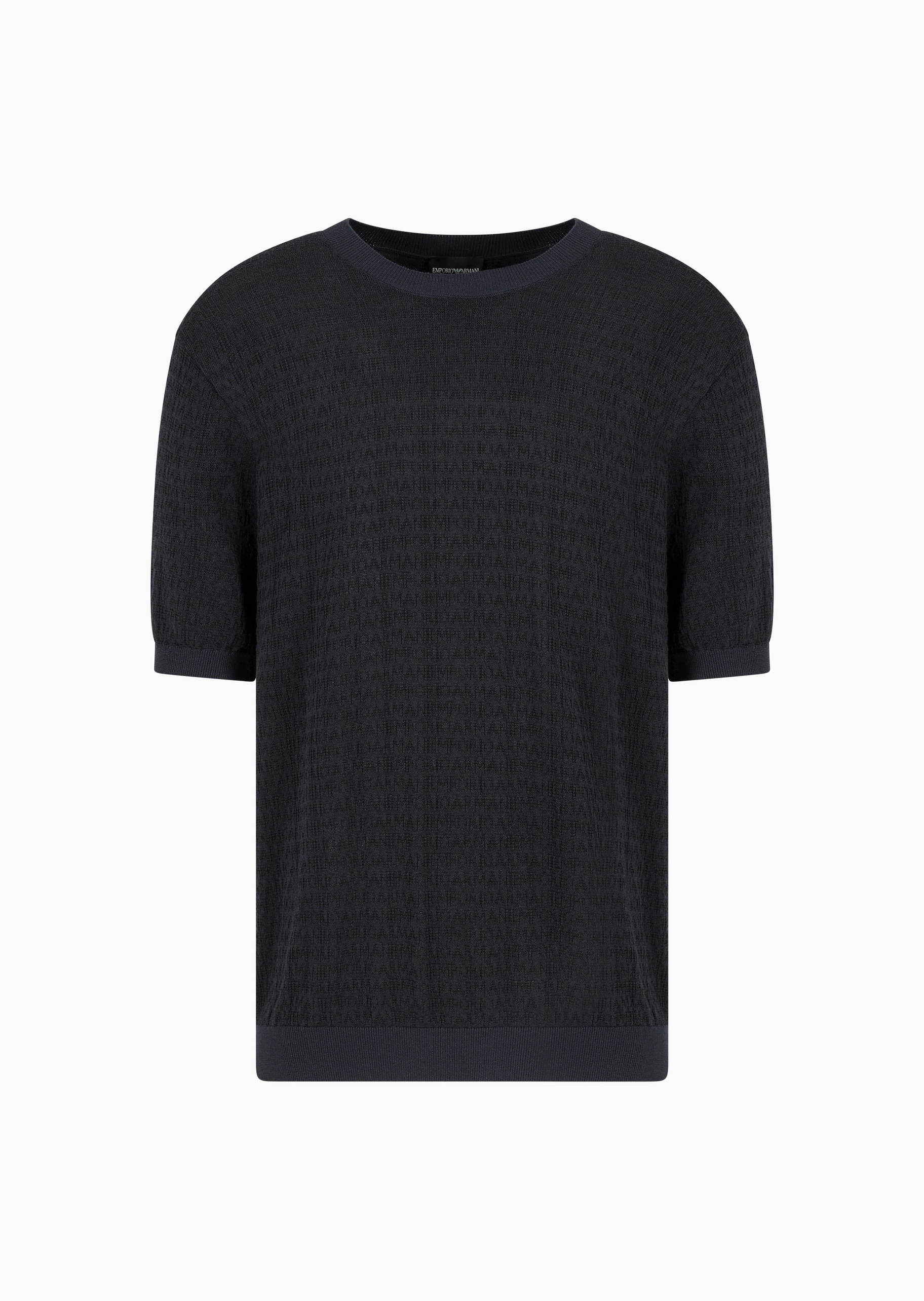 Emporio Armani 男士莱赛尔合身短袖圆领通体提花针织衫
