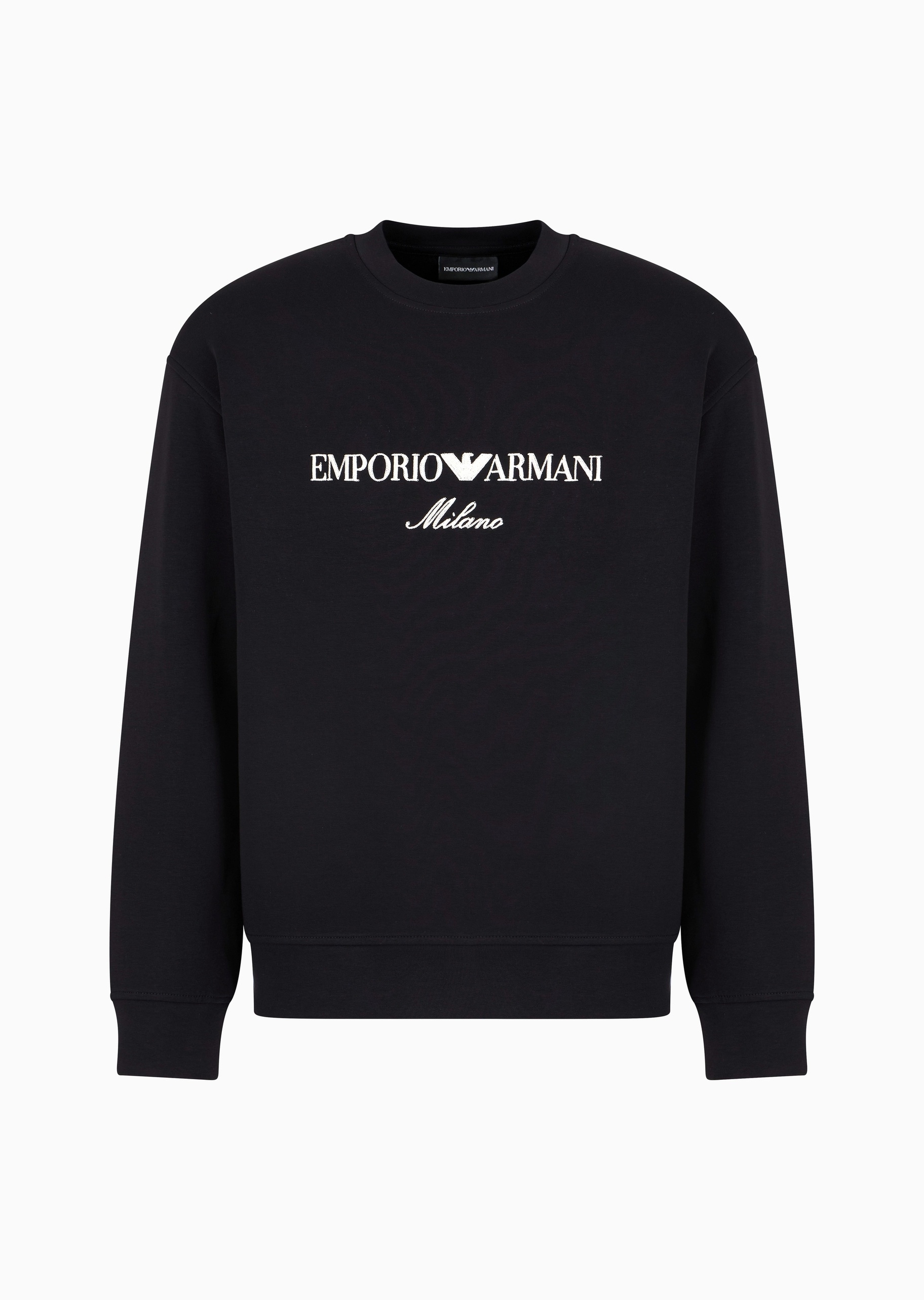 Emporio Armani 男士棉质弹力合身长袖圆领标识刺绣卫衣