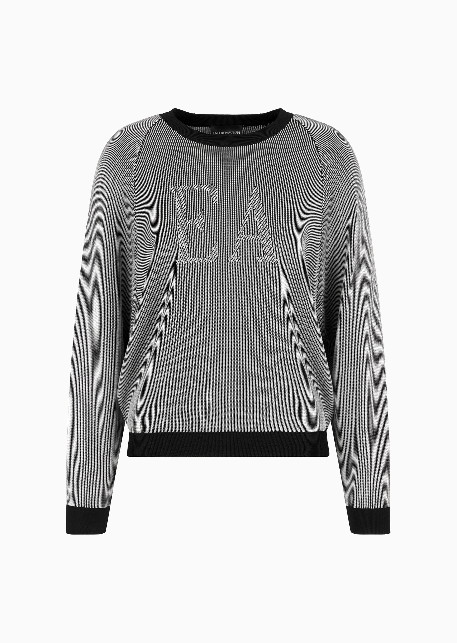 Emporio Armani 女士合身长袖圆领插肩竖向罗纹提花针织衫