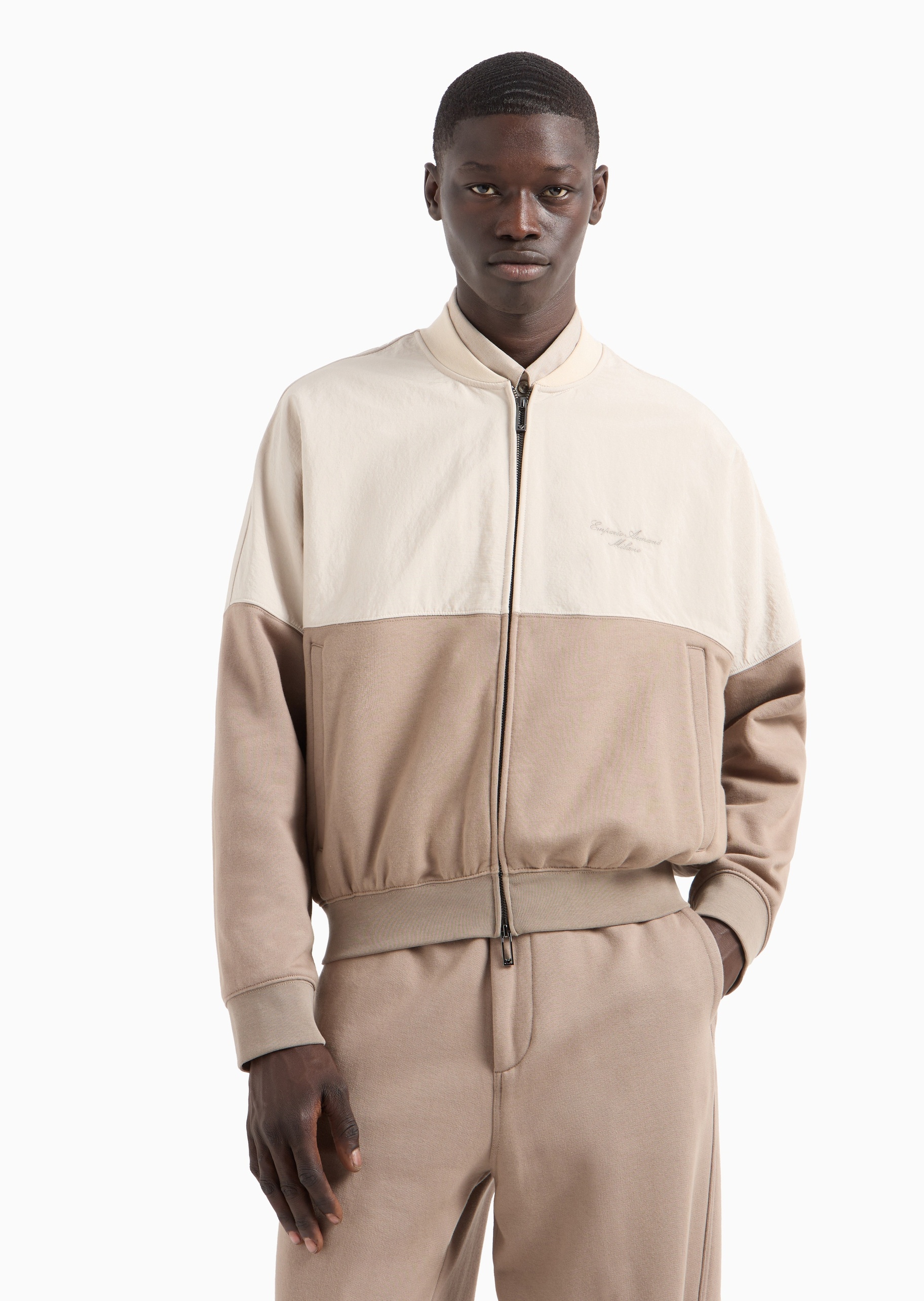 Emporio Armani 男士合身长袖棒球领拉链门襟刺绣夹克
