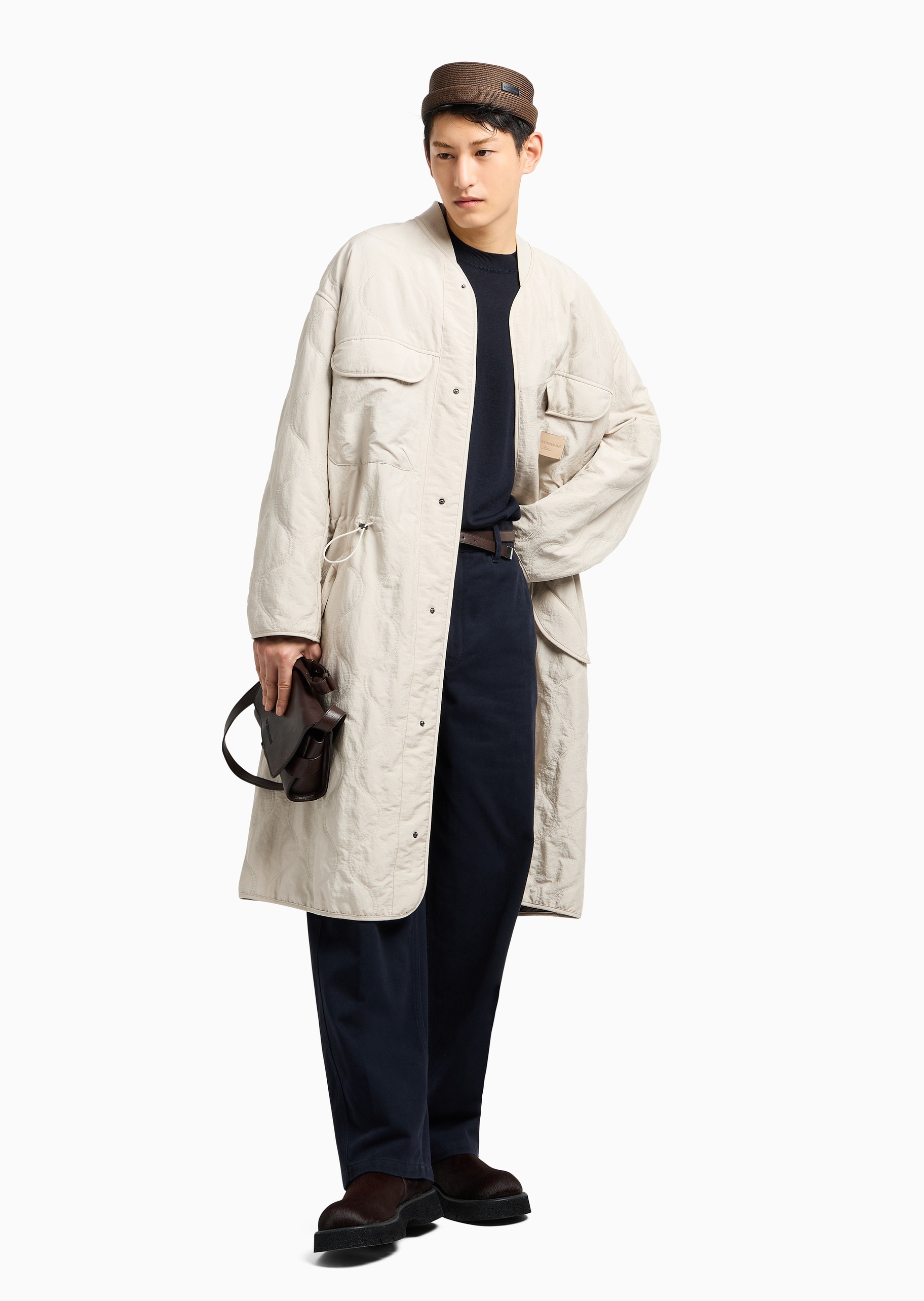 Emporio Armani 男士全绵羊毛合身长袖圆领纯色打底套头毛衣