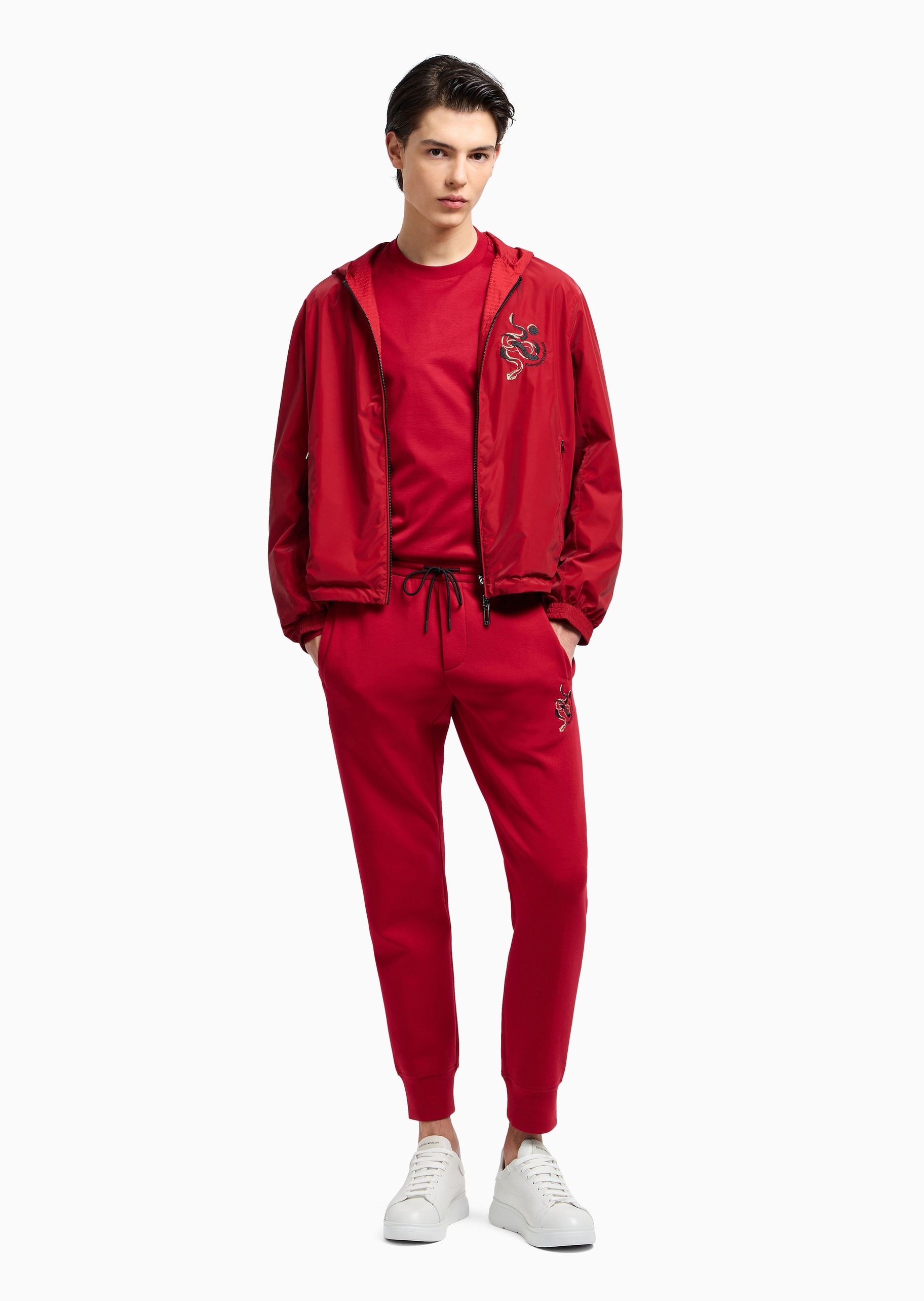 Emporio Armani 蛇年限定男士莱赛尔圆领刺绣红色T恤