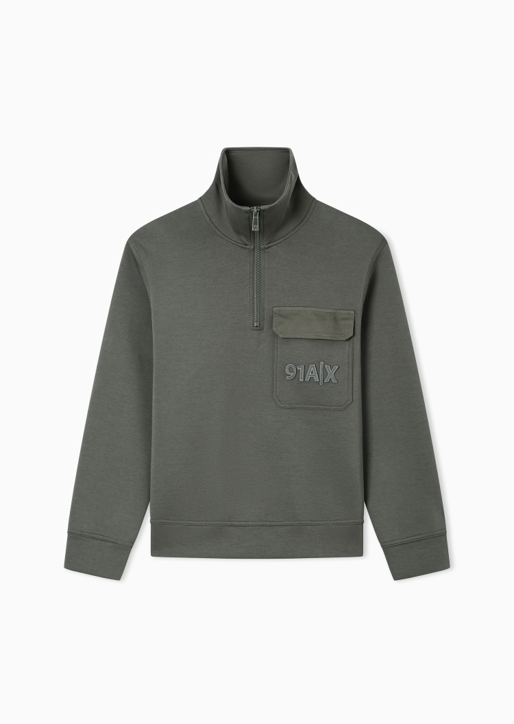 ARMANI EXCHANGE 男士重磅宽松长袖立领半拉链刺绣卫衣