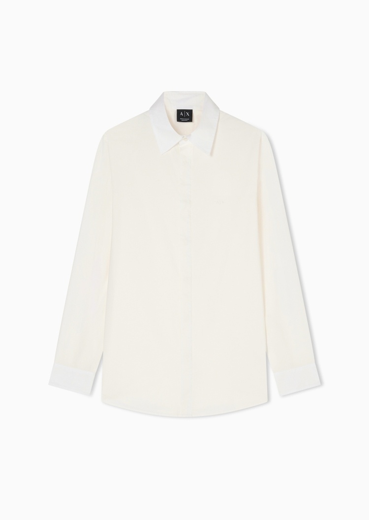 ARMANI EXCHANGE 男士纯棉长袖翻领暗门襟休闲刺绣衬衫