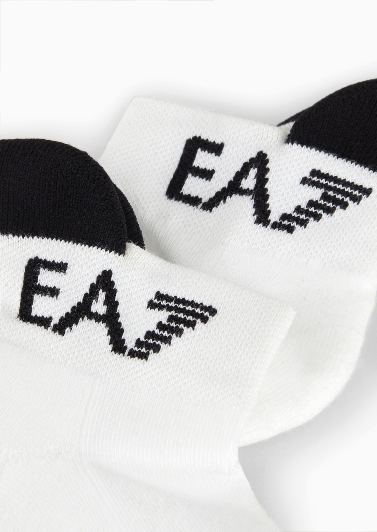 EA7 女士棉质微弹船袜拼色提拉袢网球袜子