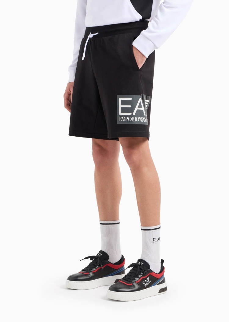 EA7 男士全棉合身系带腰印花运动短裤