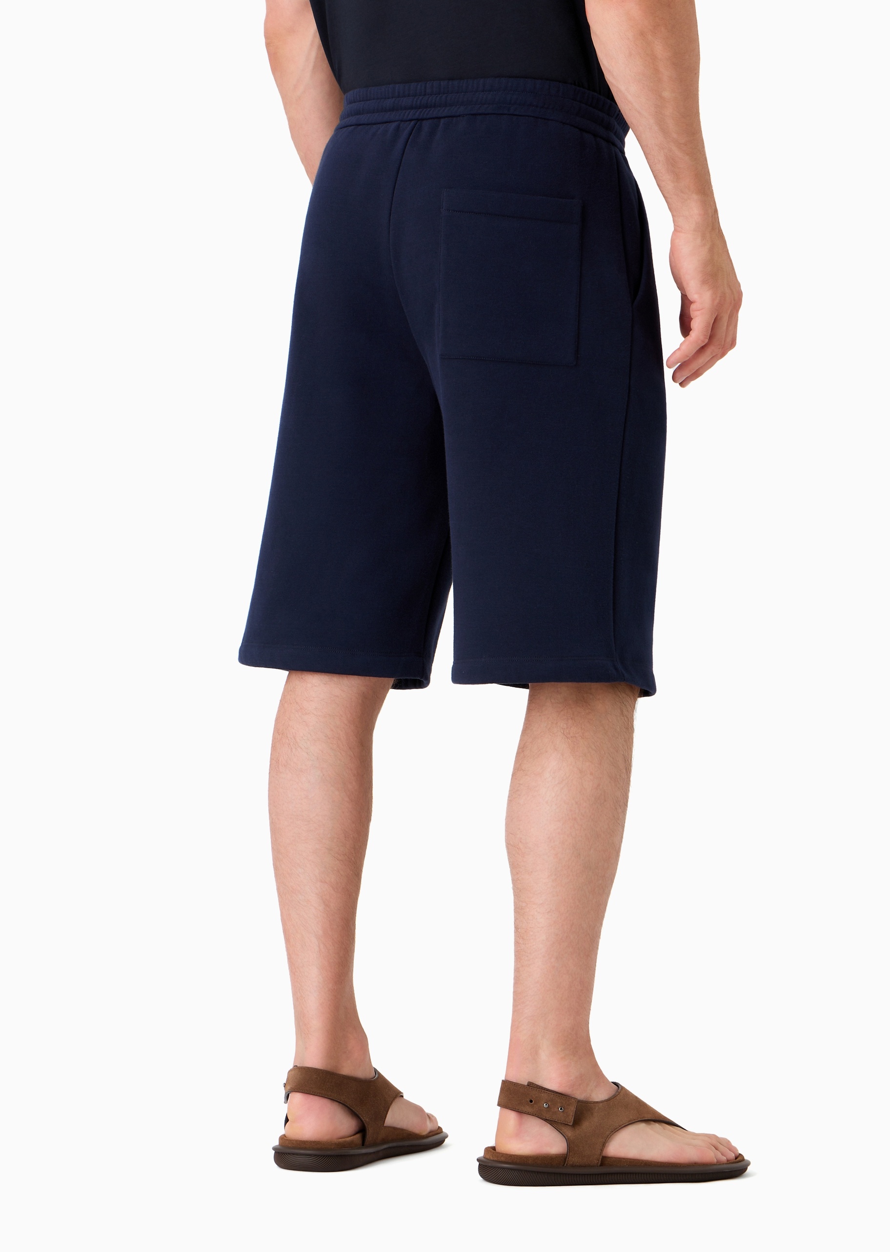 Giorgio Armani 男士棉质合身系带腰短款直筒纯色沙滩裤