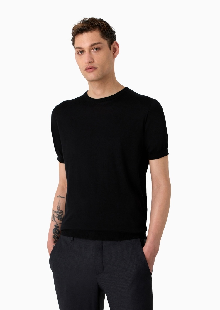 Giorgio Armani 男士桑蚕丝合身短袖圆领纯色简约针织T恤