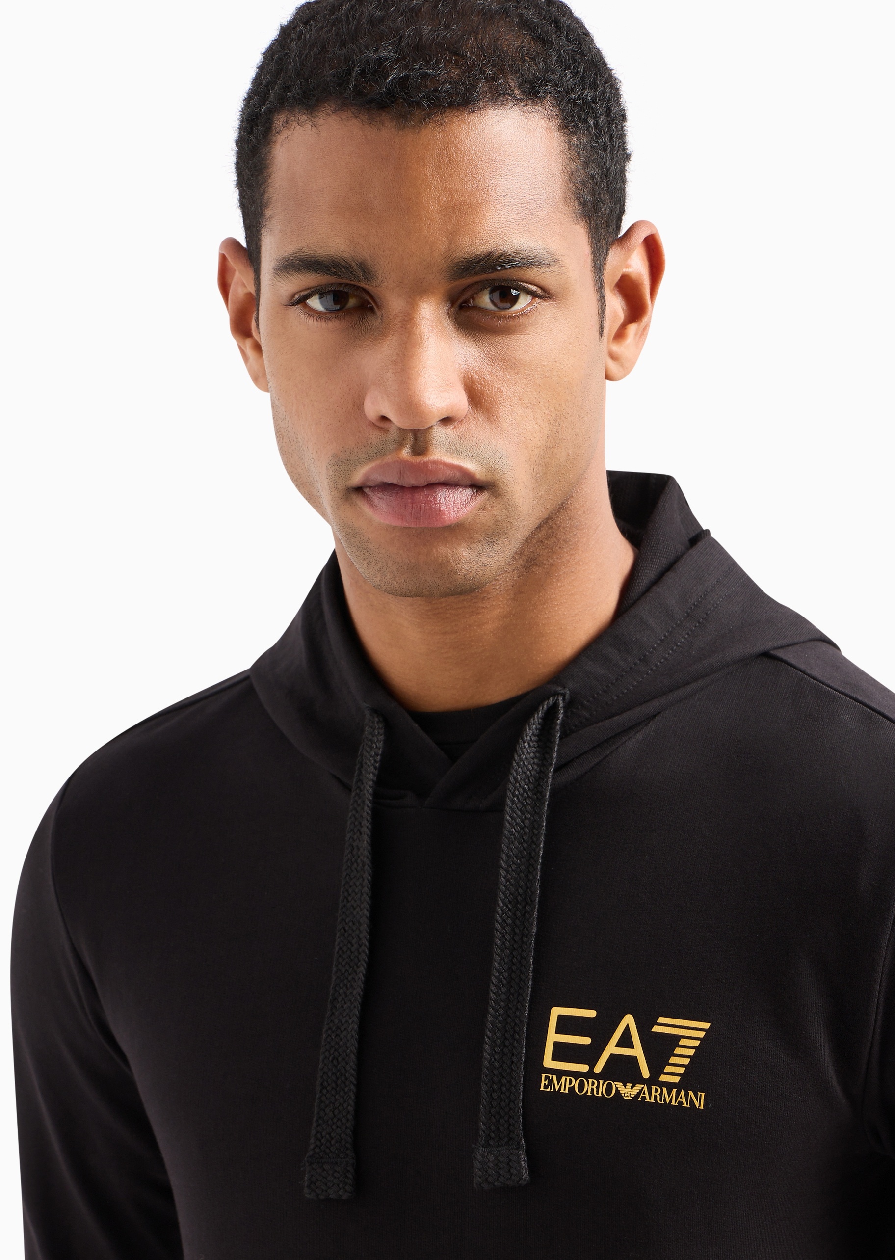 EA7 男士全棉合身长袖连帽LOGO健身训练卫衣