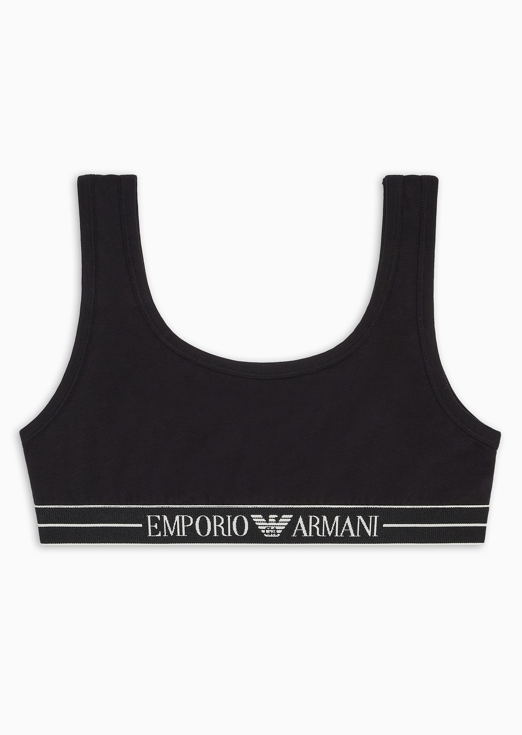 Emporio Armani 女士纯棉弹力无袖圆领徽标提花饰边文胸