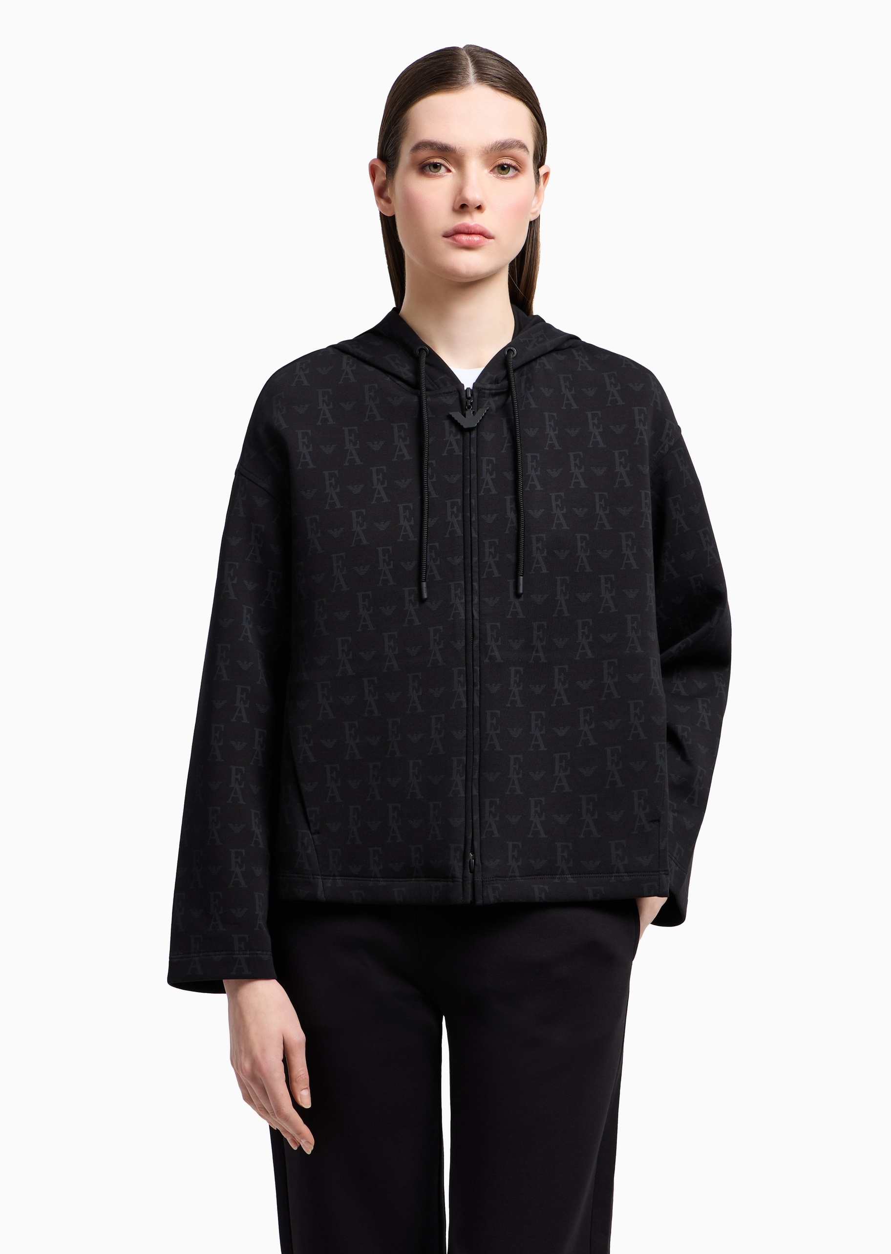 Emporio Armani 女士棉质宽松长袖连帽通体印花廓形夹克