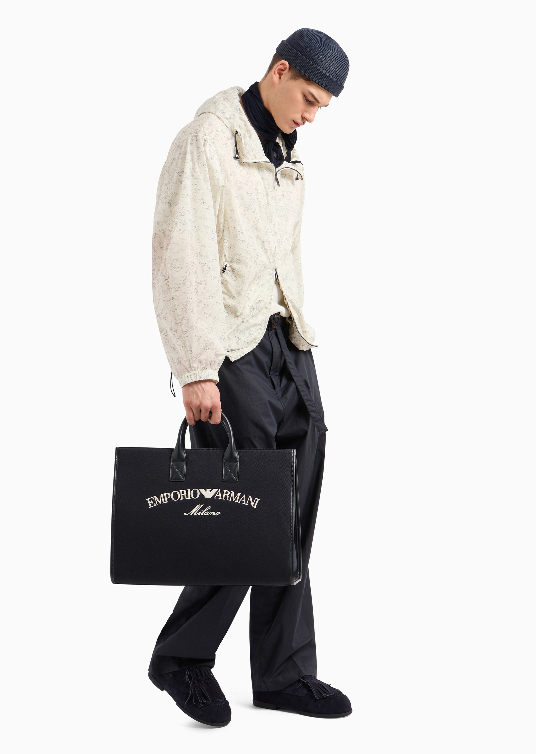 Emporio Armani 男士合身长袖连帽通体趣味印花夹克