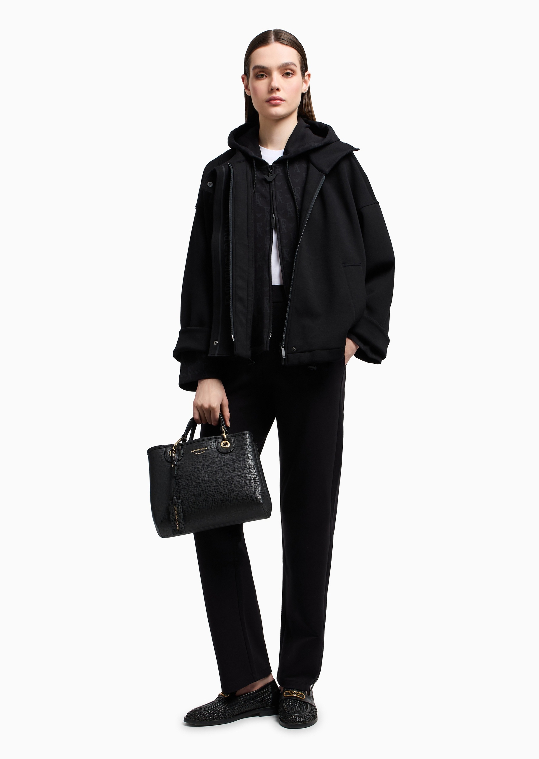 Emporio Armani 女士棉质宽松长袖连帽通体印花廓形夹克