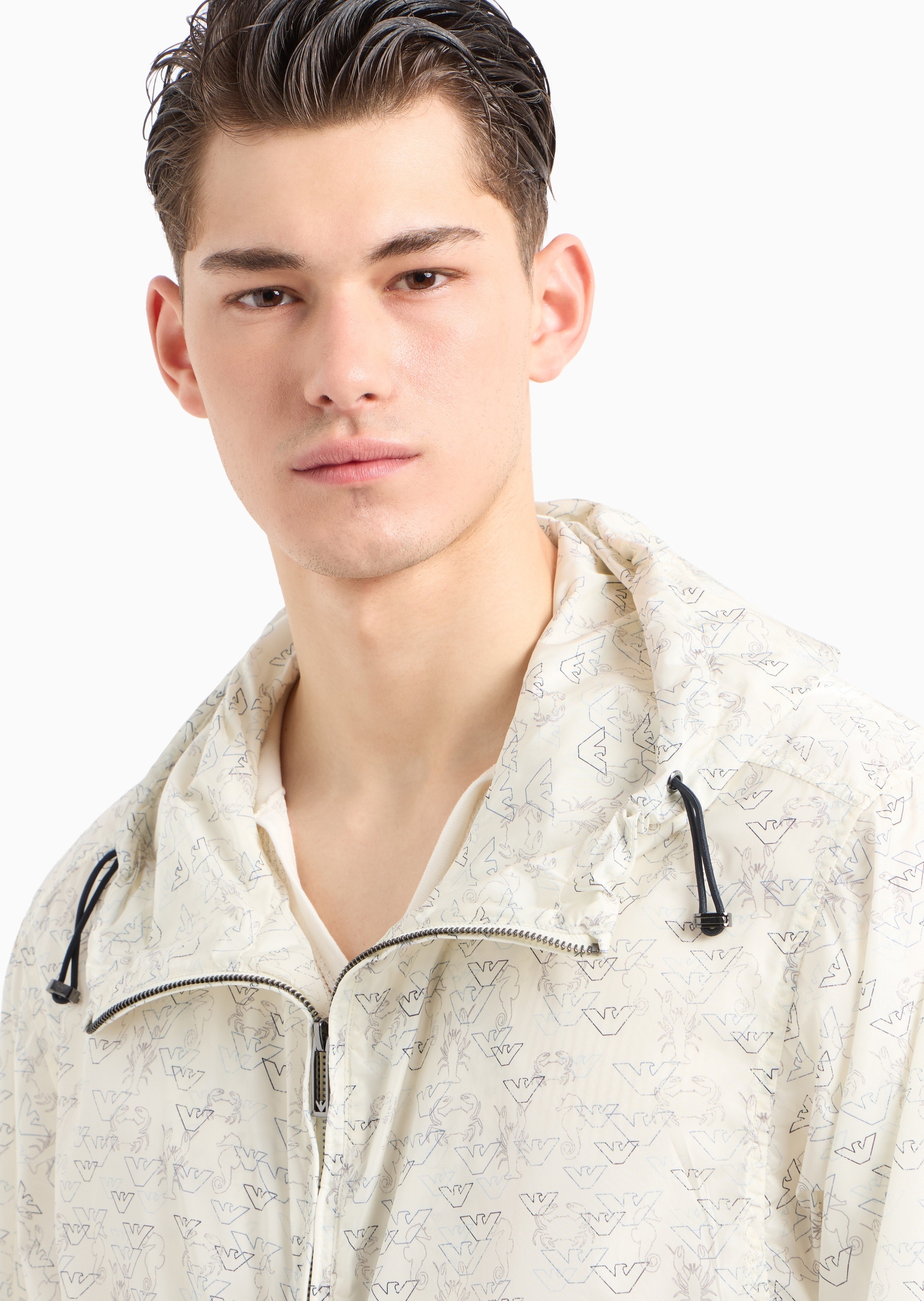 Emporio Armani 男士合身长袖连帽通体趣味印花夹克