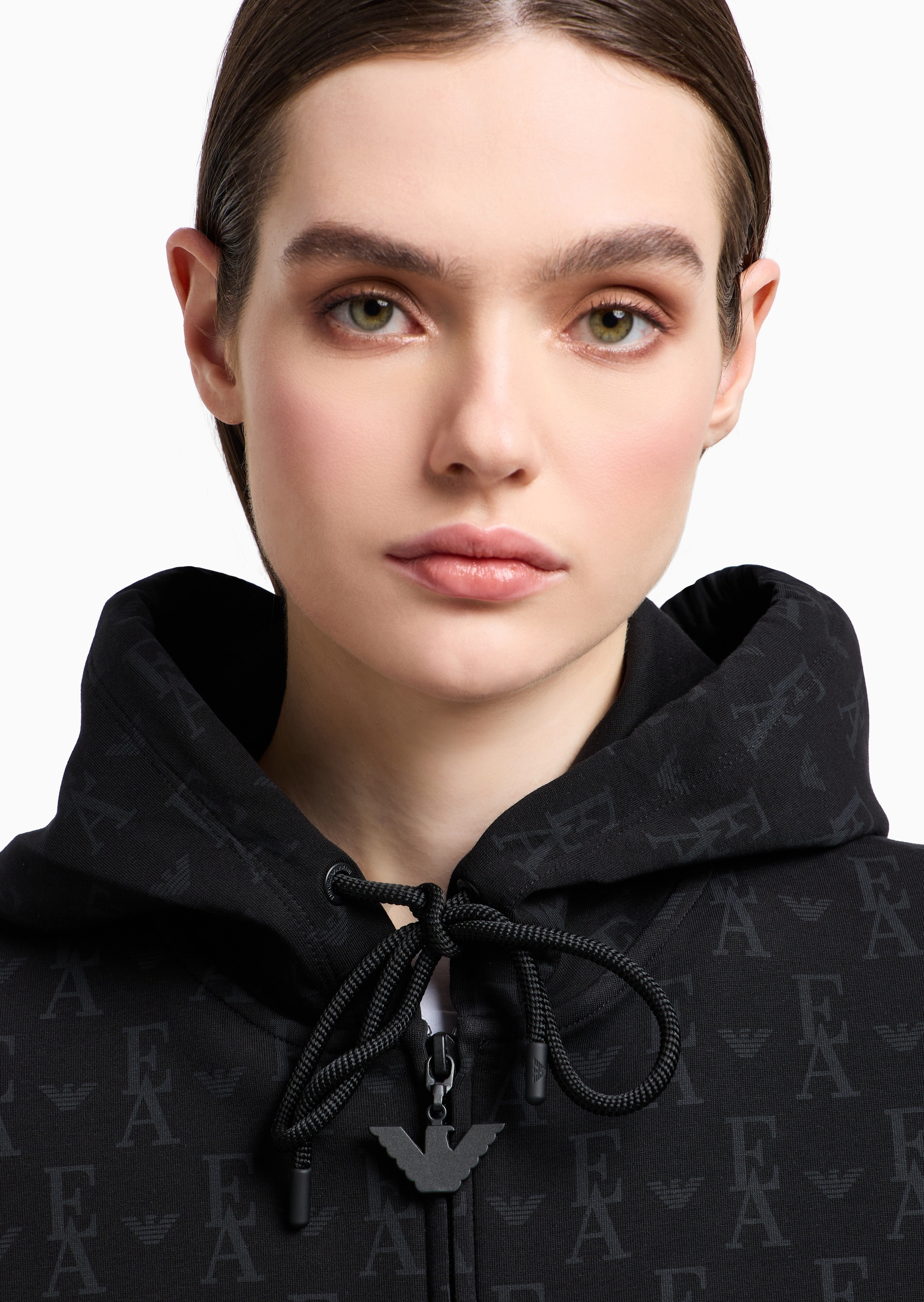 Emporio Armani 女士棉质宽松长袖连帽通体印花廓形夹克
