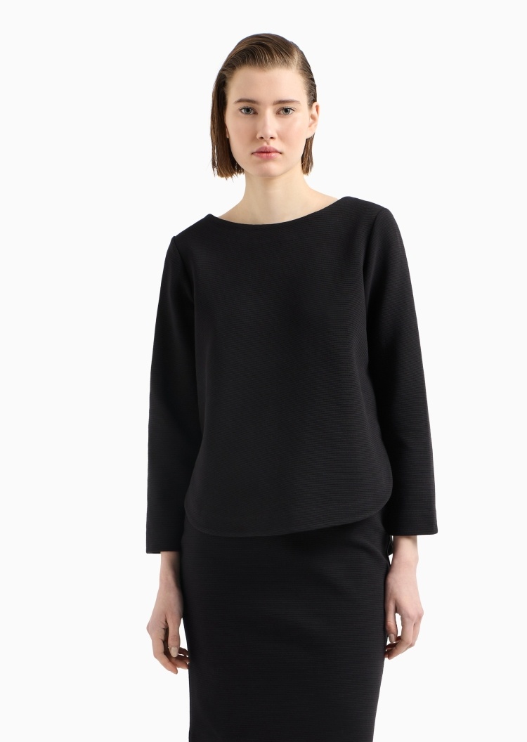 Emporio Armani 女士纯棉微弹合身长袖圆领优雅纯色针织衫