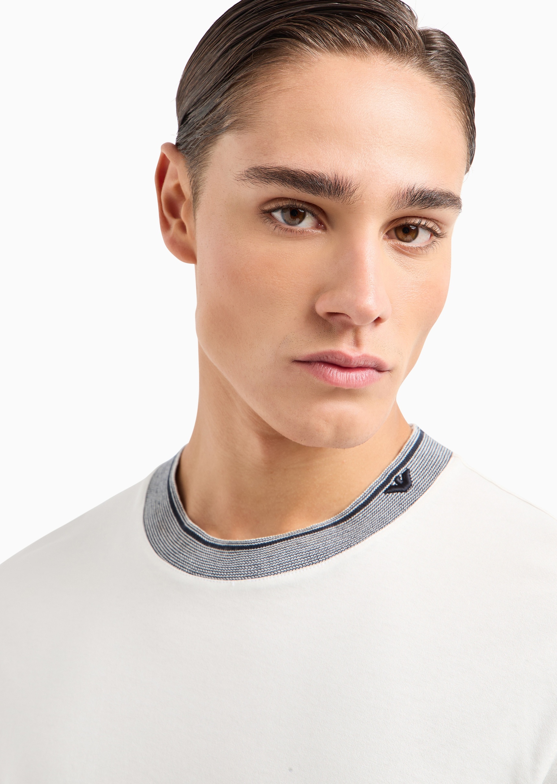 Emporio Armani 男士全棉合身短袖圆领罗纹饰边休闲T恤