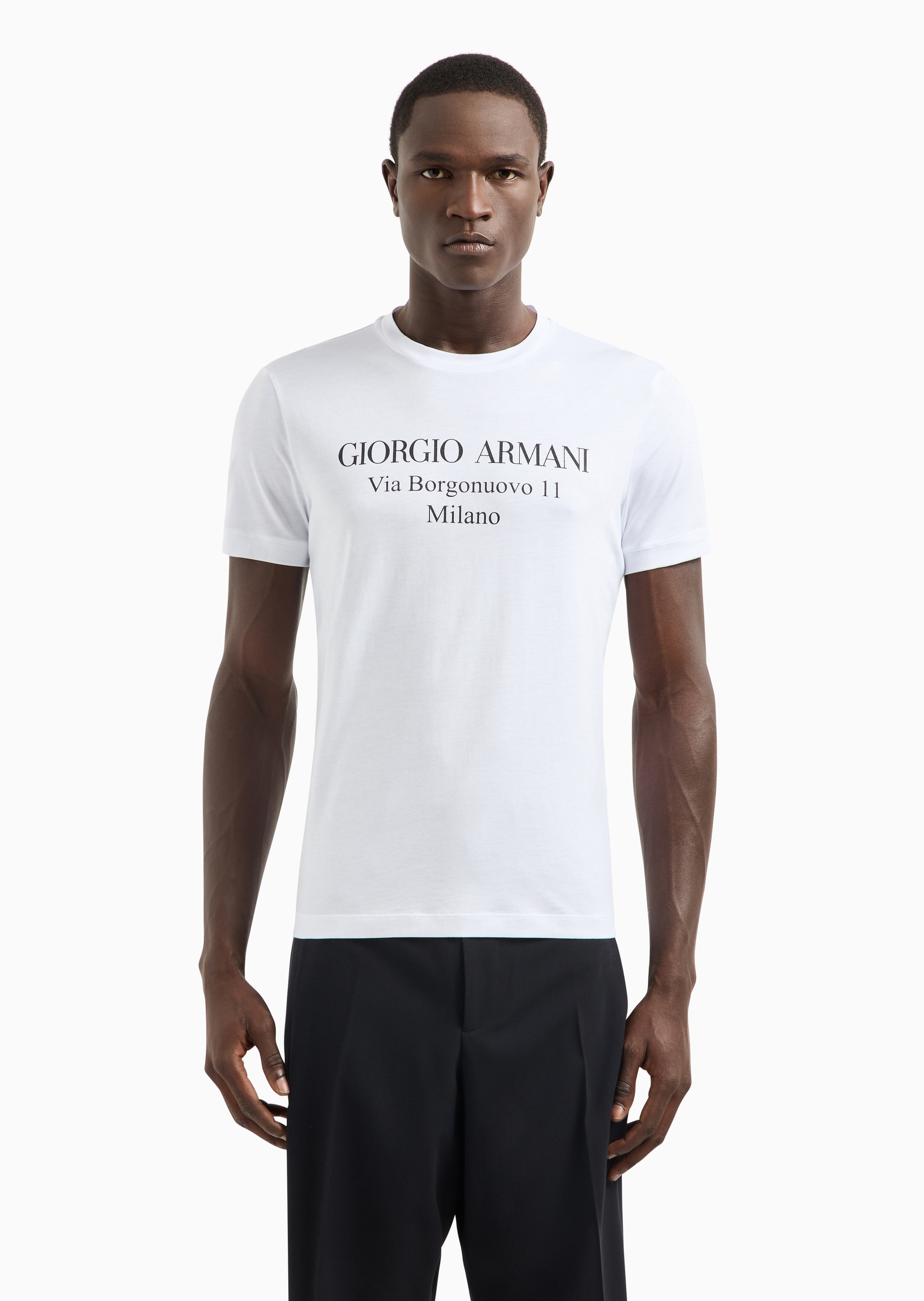 Giorgio Armani 男士全棉合身短袖圆领字母印花T恤