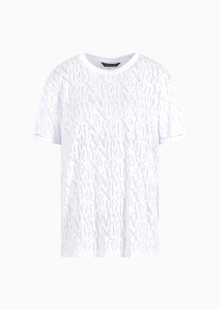 ARMANI EXCHANGE 女士宽松短袖圆领镂空字母时尚T恤