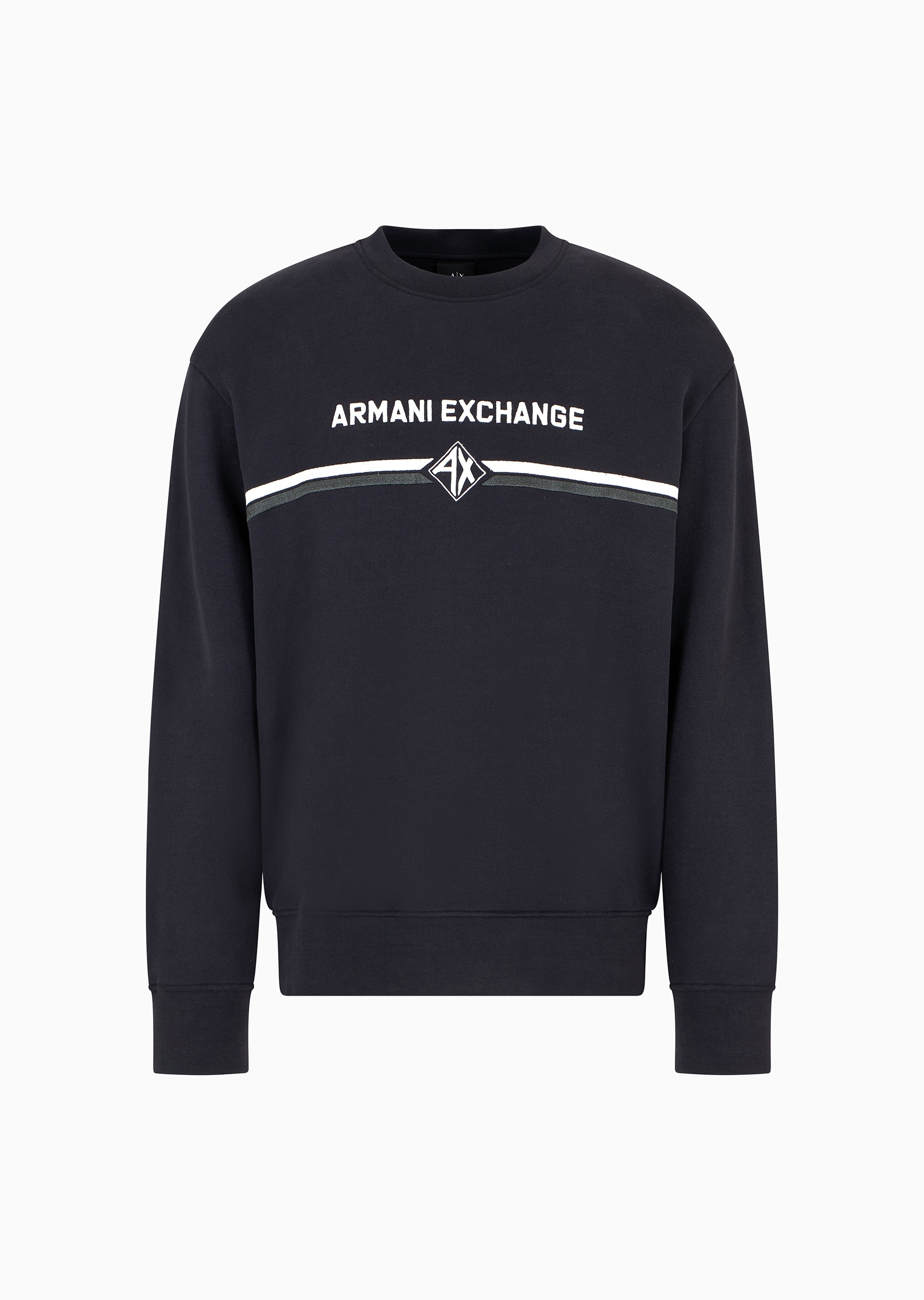 ARMANI EXCHANGE 男士全棉合身长袖圆领徽标刺绣卫衣