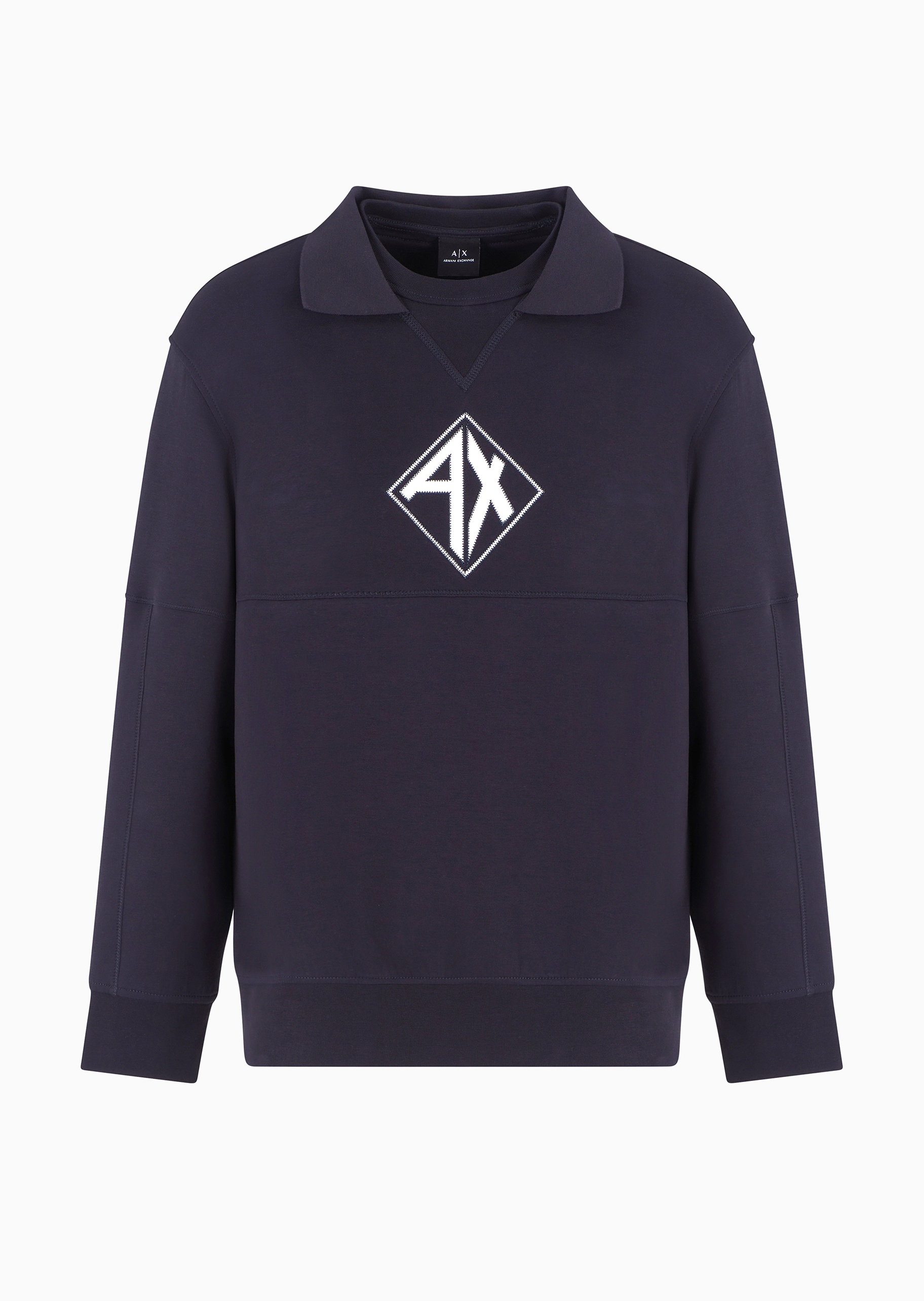 ARMANI EXCHANGE 男士棉质微弹宽松长袖衬衫领假两件卫衣