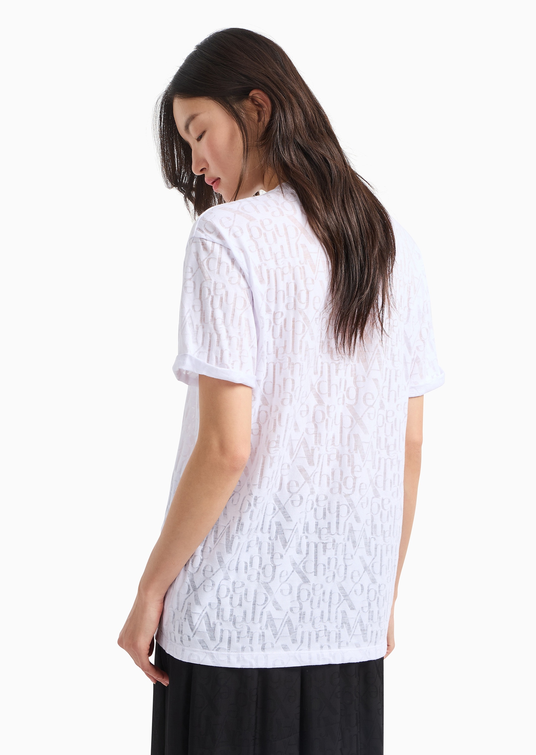 ARMANI EXCHANGE 女士宽松短袖圆领镂空字母时尚T恤