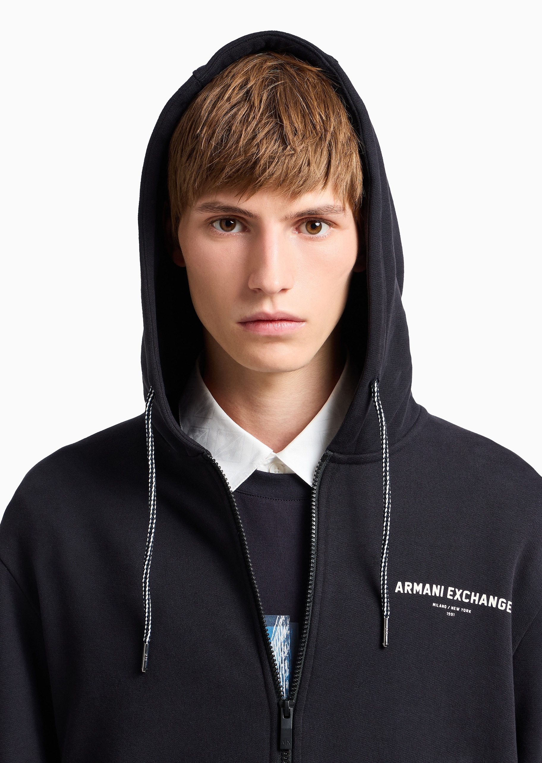 ARMANI EXCHANGE 男士全棉合身长袖连帽拉链运动开衫卫衣外套