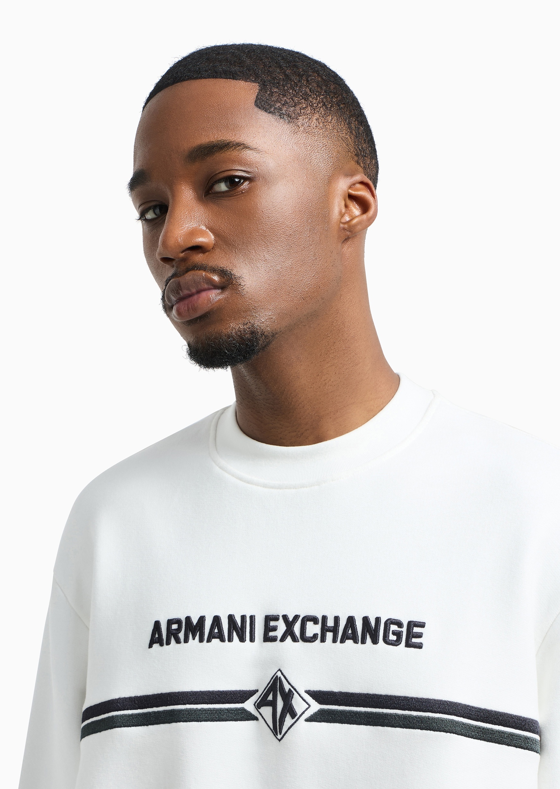 ARMANI EXCHANGE 男士全棉宽松长袖圆领徽标刺绣卫衣