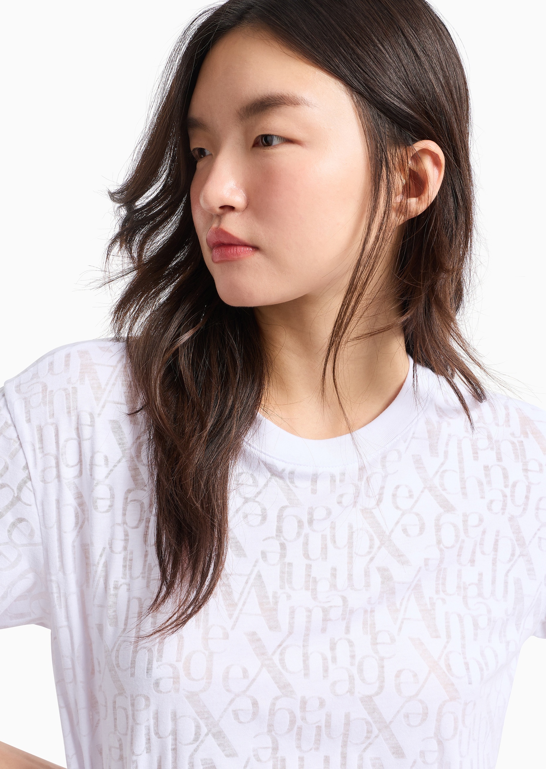 ARMANI EXCHANGE 女士宽松短袖圆领镂空字母时尚T恤