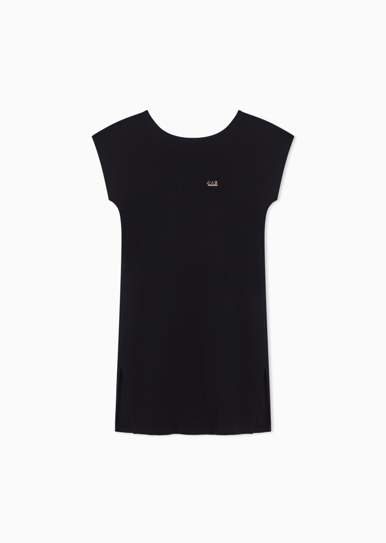 EA7 女士弹力短袖短款圆领露背休闲连衣裙