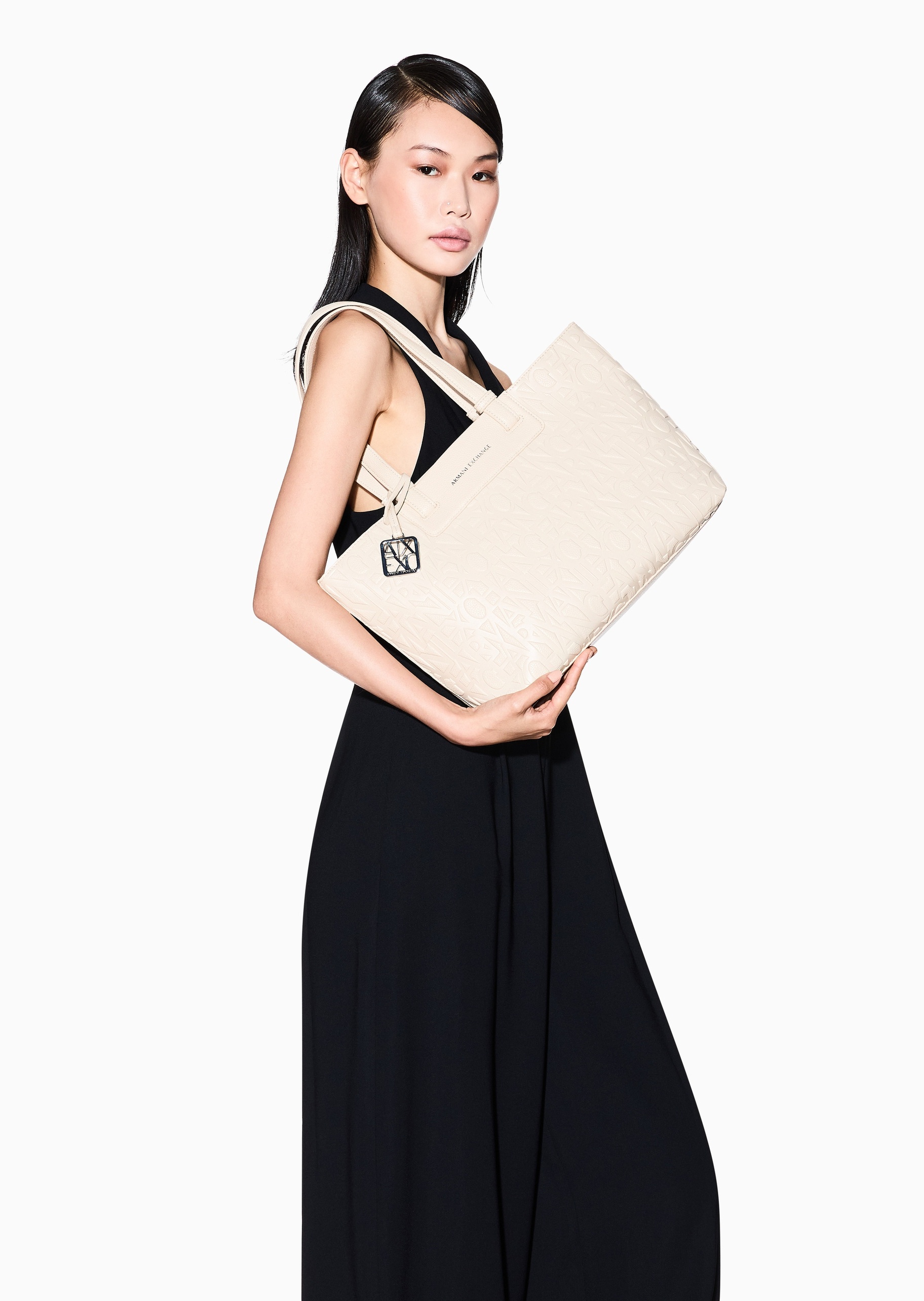 ARMANI EXCHANGE 女士拉链通体压花手提单肩托特包
