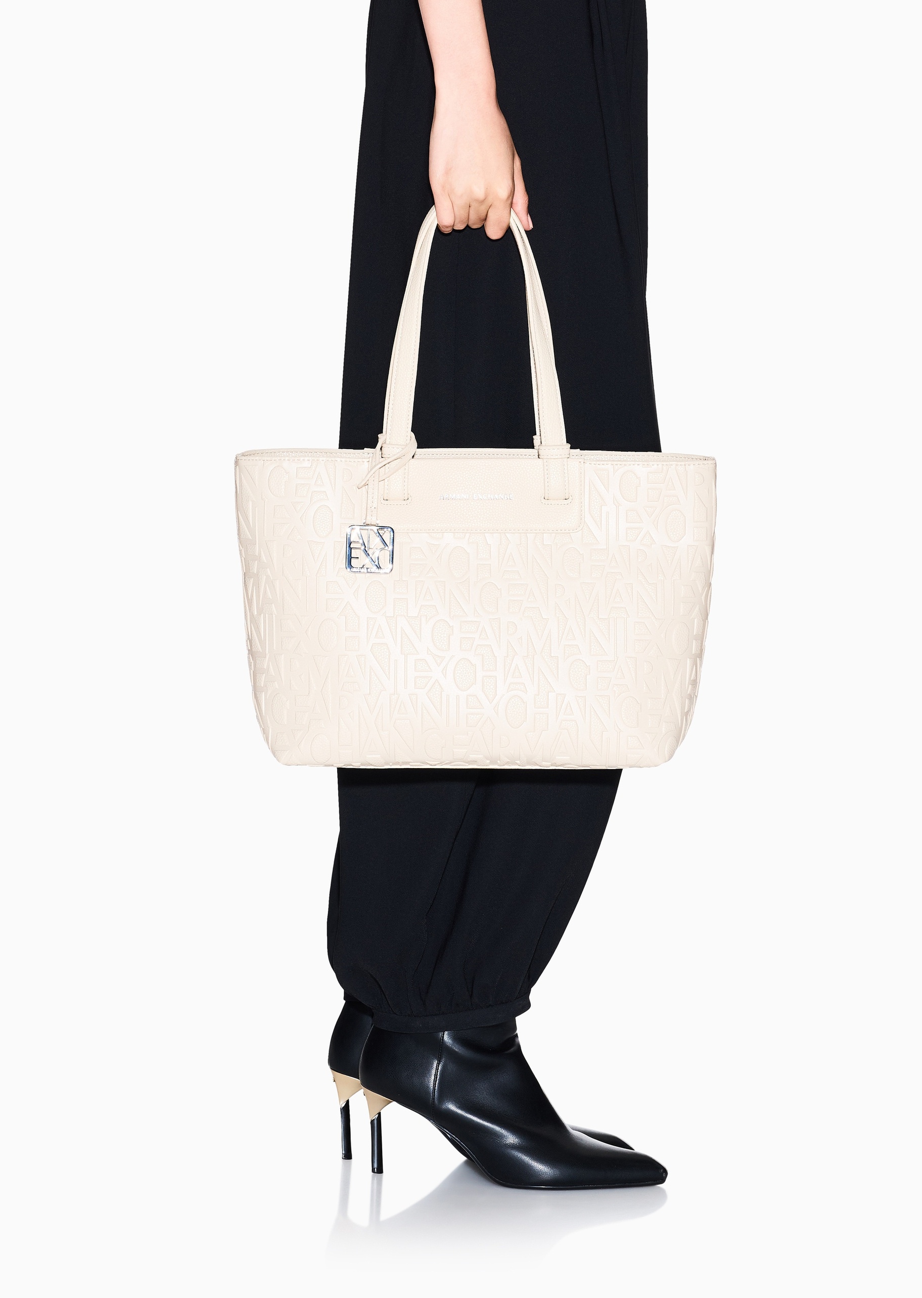 ARMANI EXCHANGE 女士拉链通体压花手提单肩托特包