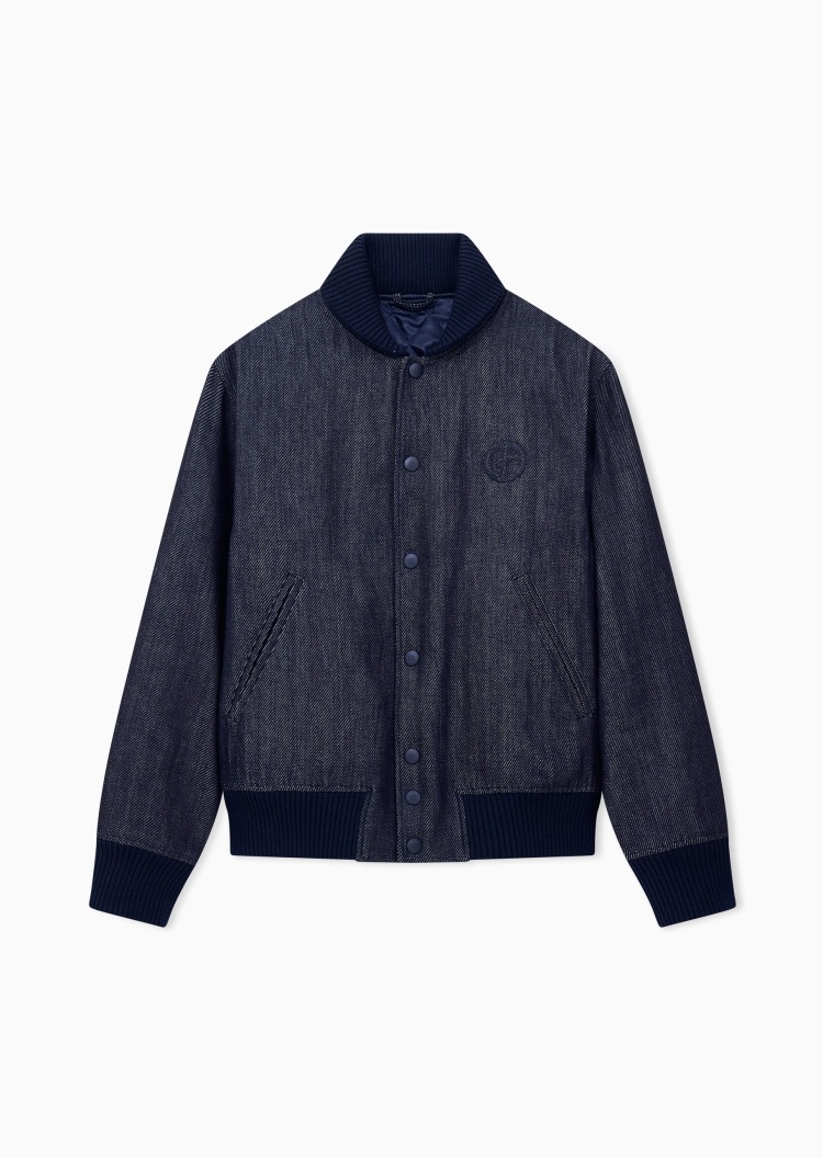 Giorgio Armani 男士纯棉短款棒球领落肩刺绣棉服