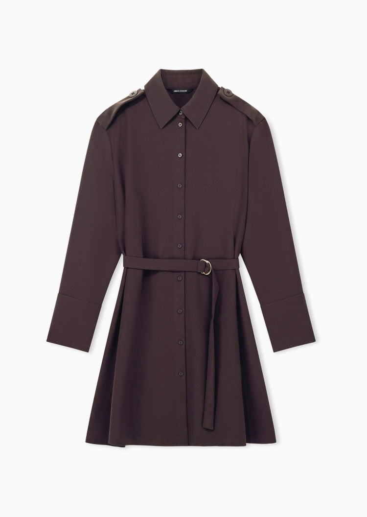 ARMANI EXCHANGE 女士长袖翻领配腰带衬衫式连衣裙